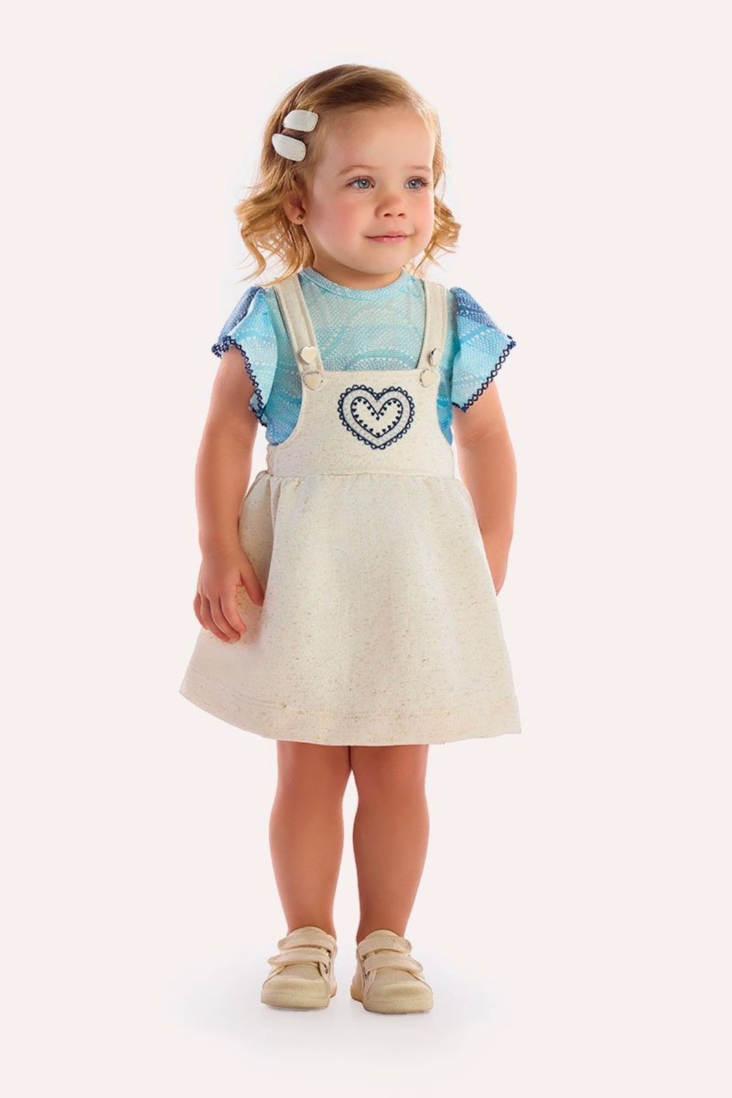 Infantil - Conjunto Body Off Texturizado com Salopete em Moletinho