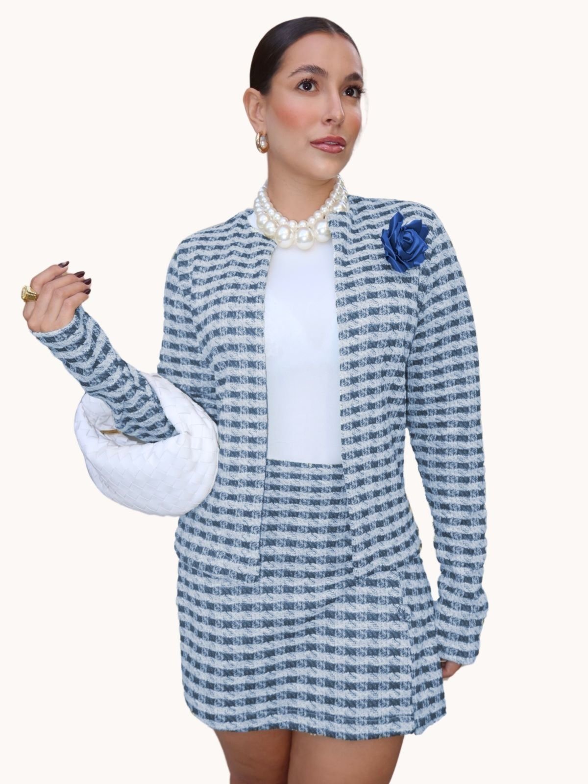 CASACO FEMININO XADREX COM FLOR Azul