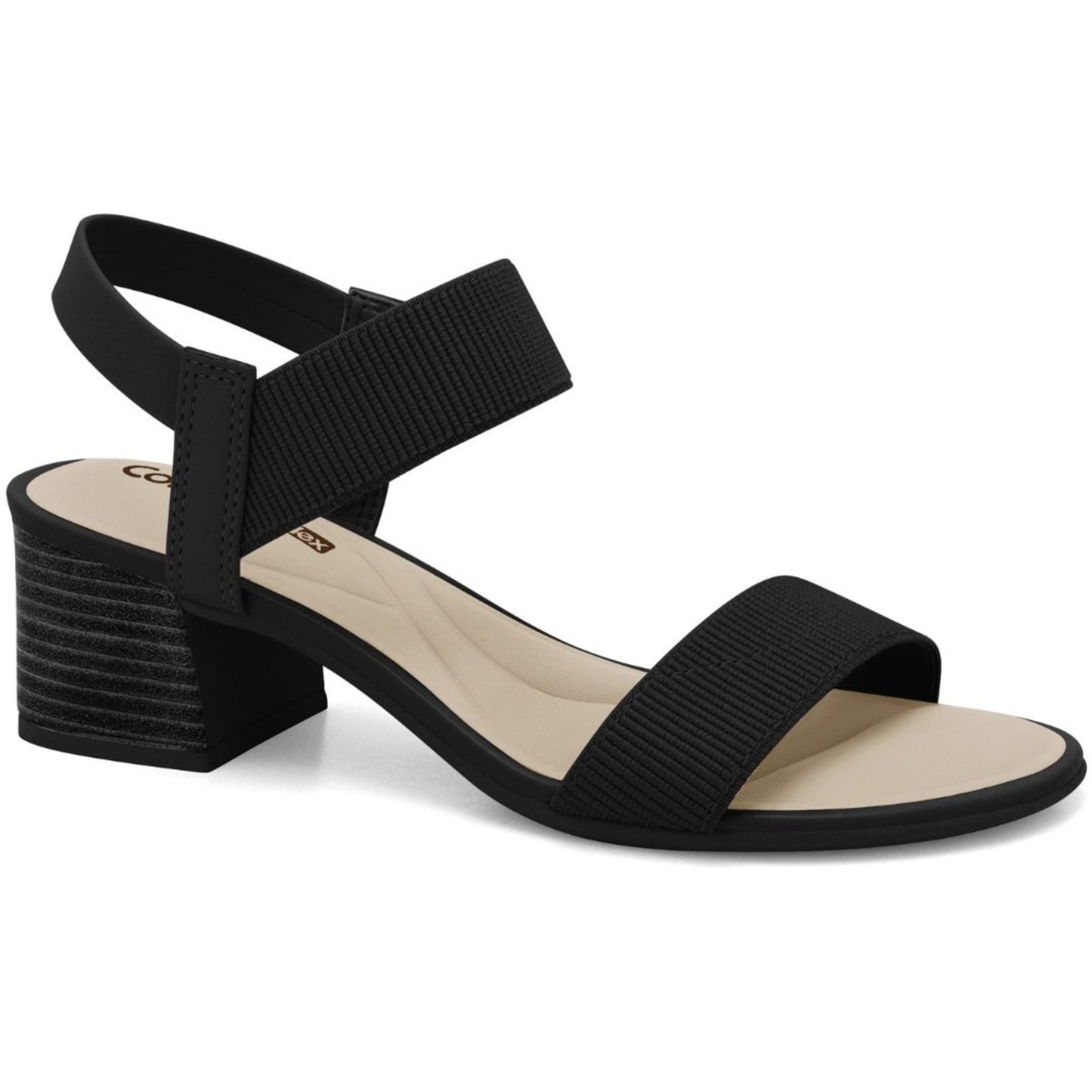 Sandália Feminina Salto Bloco com Elástico Preta Comfortflex 2456401-7