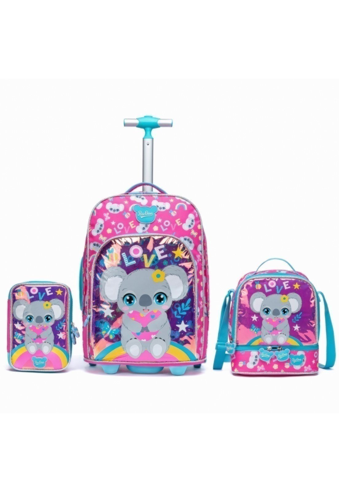 Vista 2 Infantil - Kit Mochila De Rodinhas Polo One Menina Escolar Coala Estojo Lancheira Térmica rosa Polo One rosa