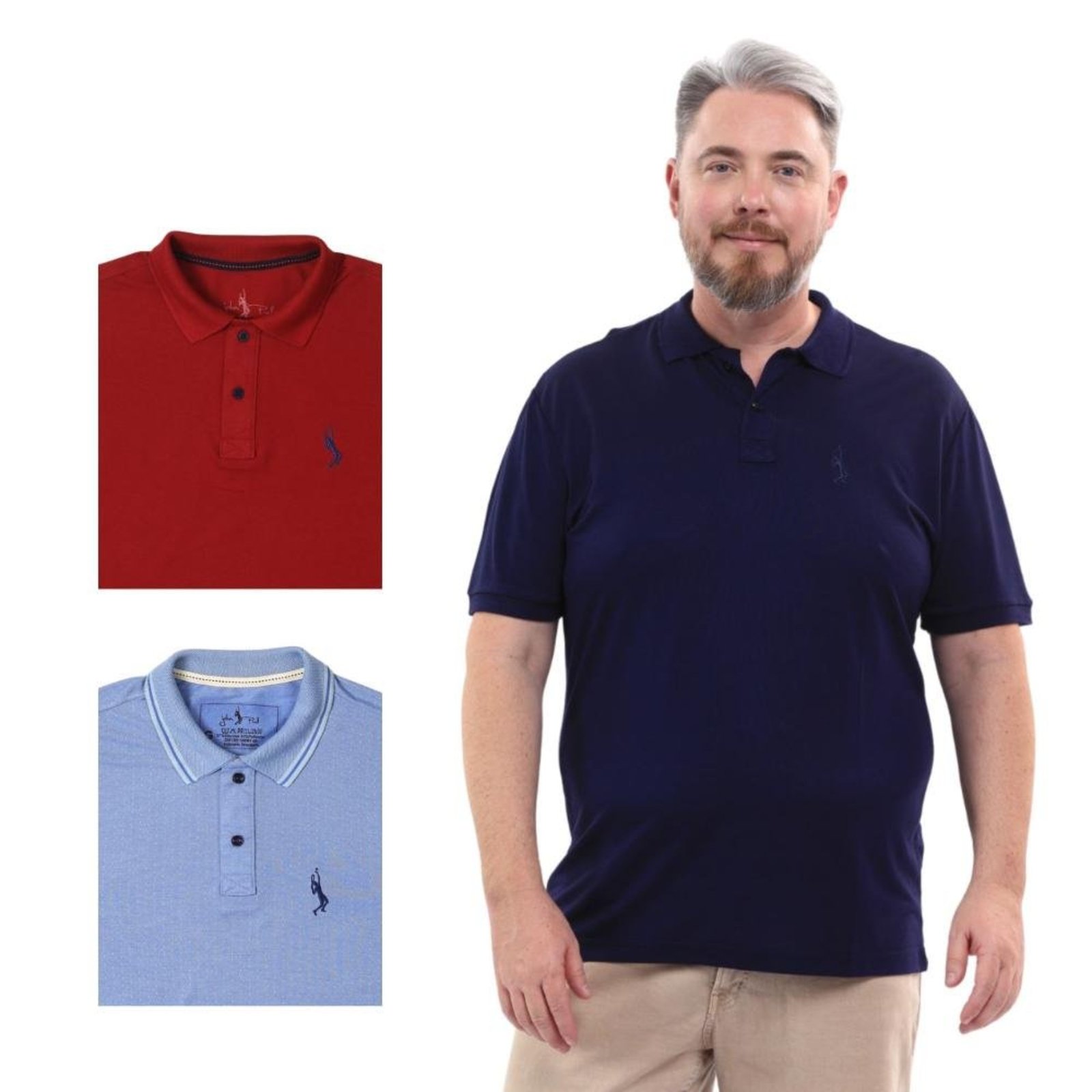 Kit 3 Camisa Polo Masculina Plus Size Piquet Algodão Leve