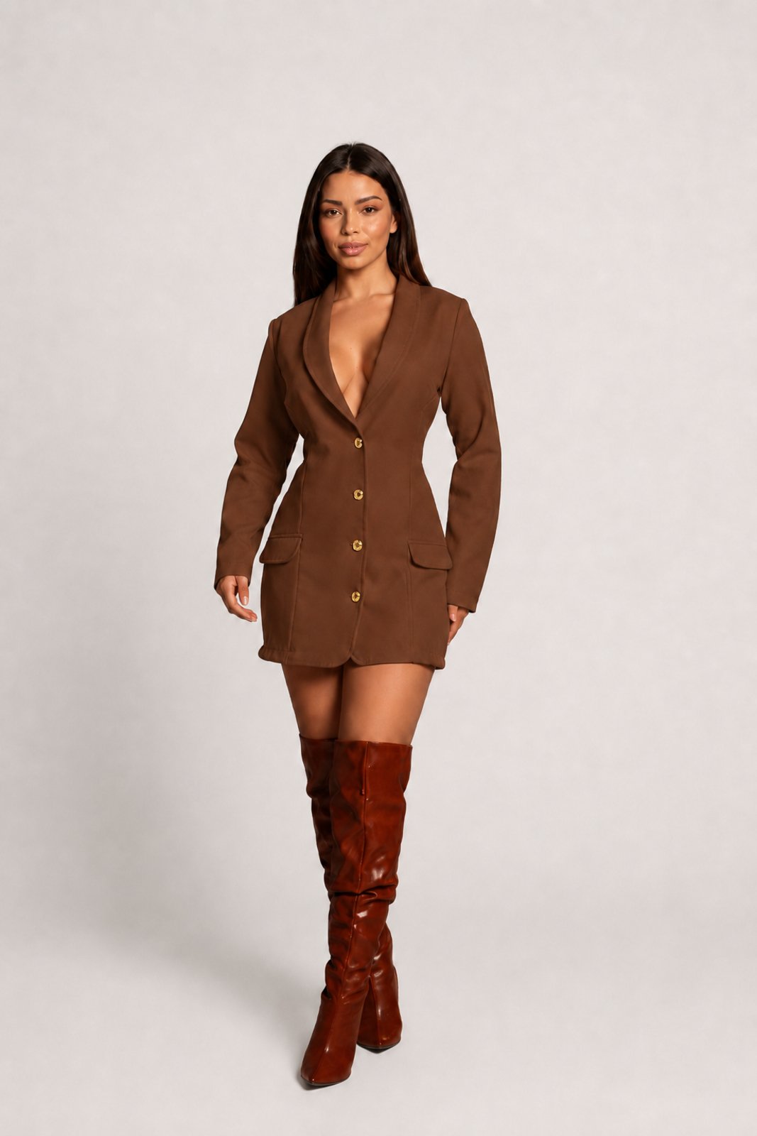 Vestido Blazer D Bell Outlet Fashion Modern Marrom