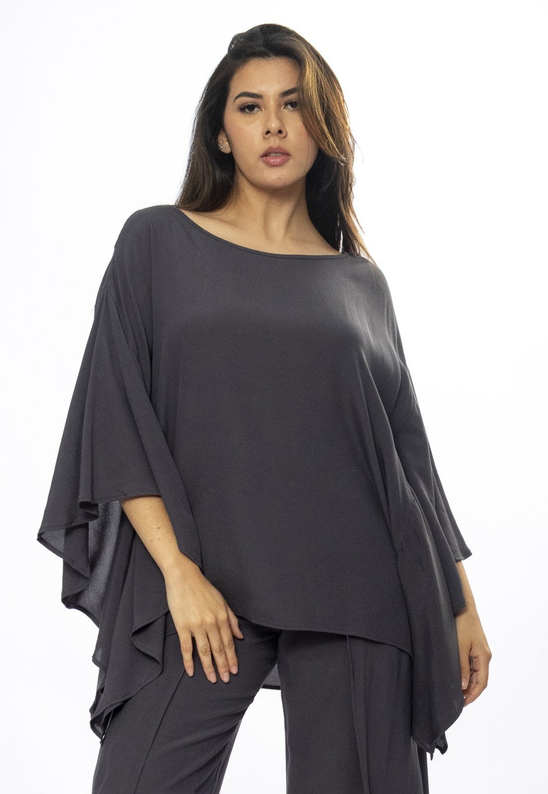Blusa Poncho Baguari Amplo Amazonia Vital Chumbo