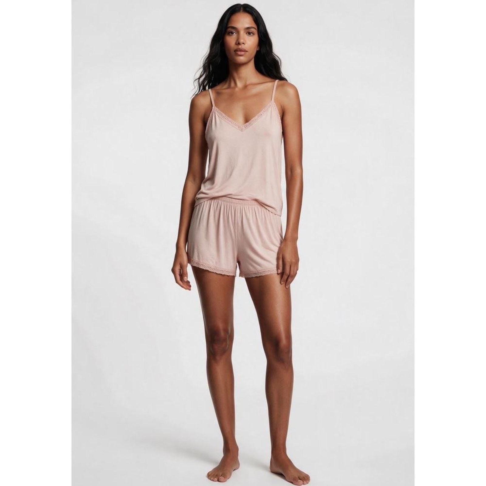 Pijama Curto Feminino Em Viscose Com Renda Hering