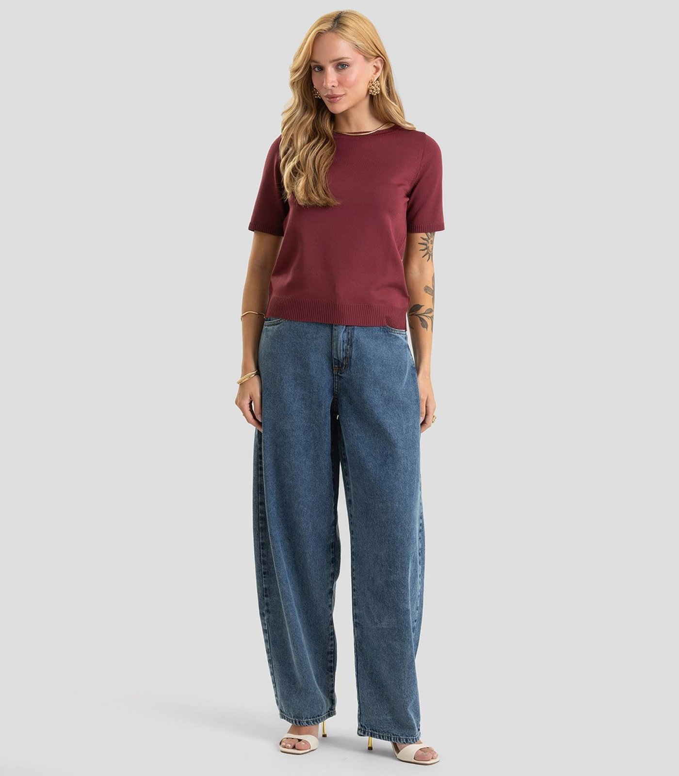 Blusa Feminina Manga Curta Lisa Em Tricot Dianna Vermelho