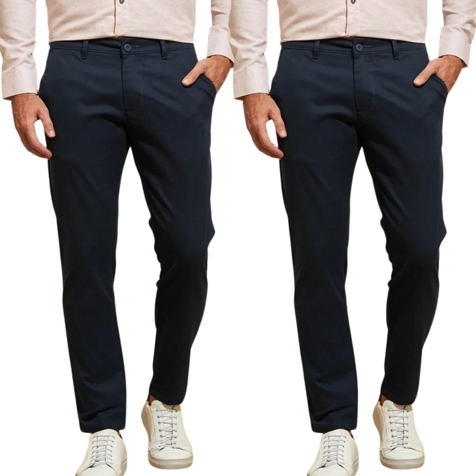 Kit 2 Calças Industrie de Sarja Chino Com Bolso Traseiro Embutido Alfaiataria Skinny Marinho