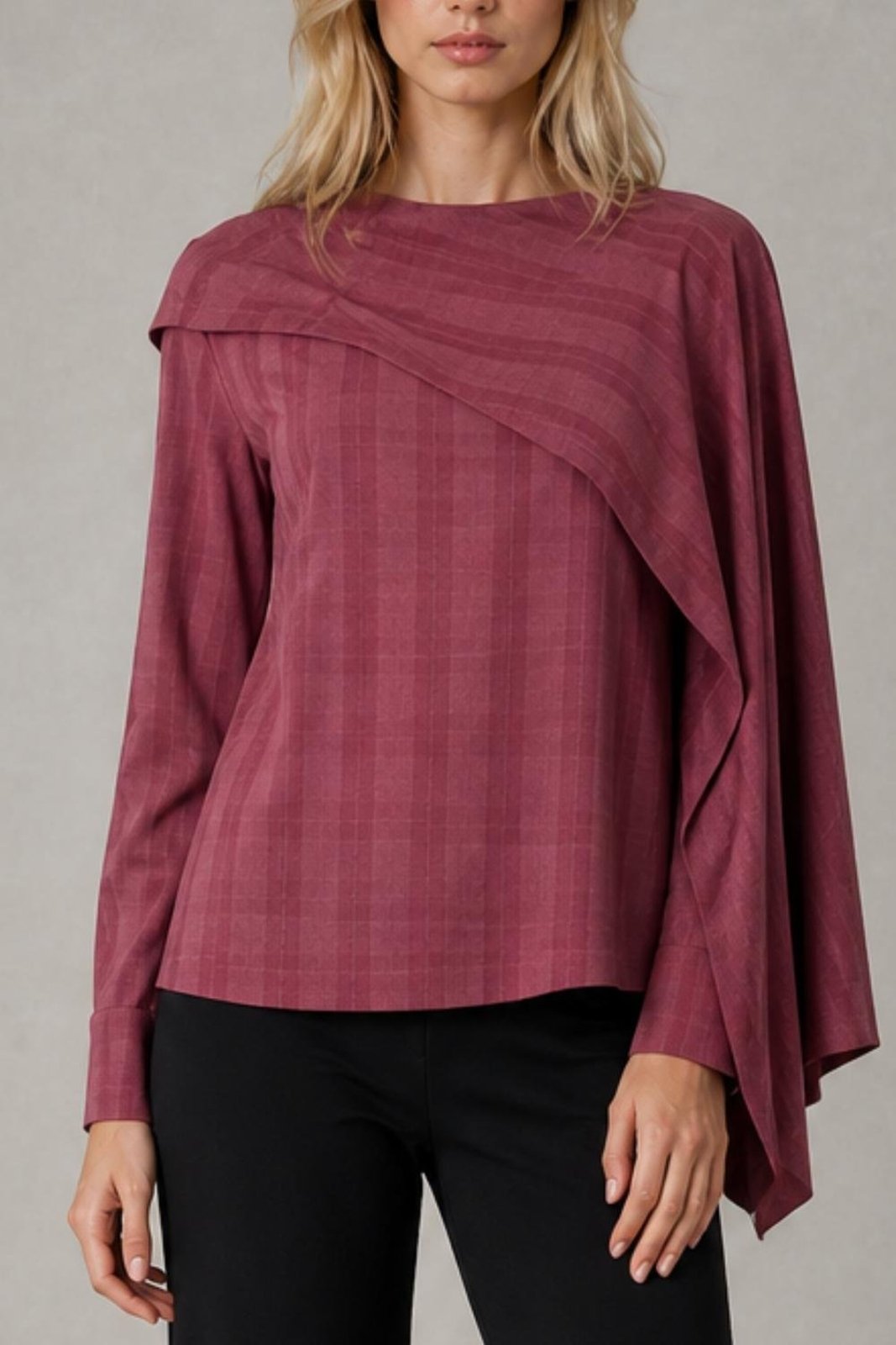 Blusa manga longa com capa sobreposta Vinho