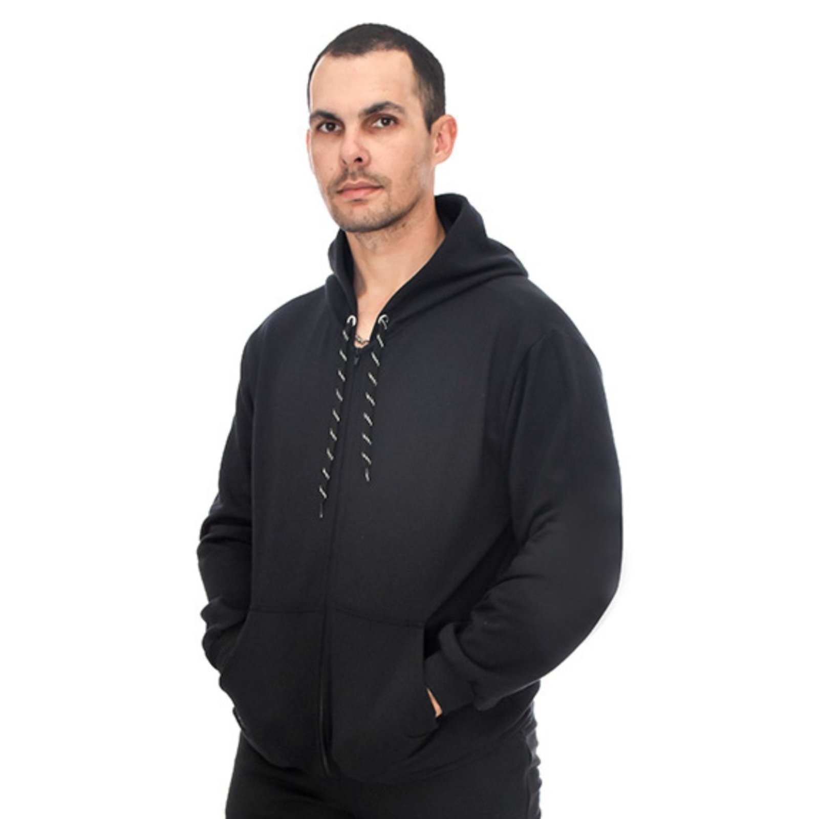 Blusa Moletom Com Zíper e Capuz Jaqueta Adulto Preto Aliarthe