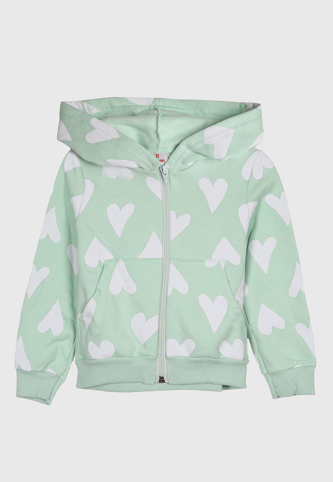 Infantil - Blusa de Moletom Brandili Capuz Corações Verde