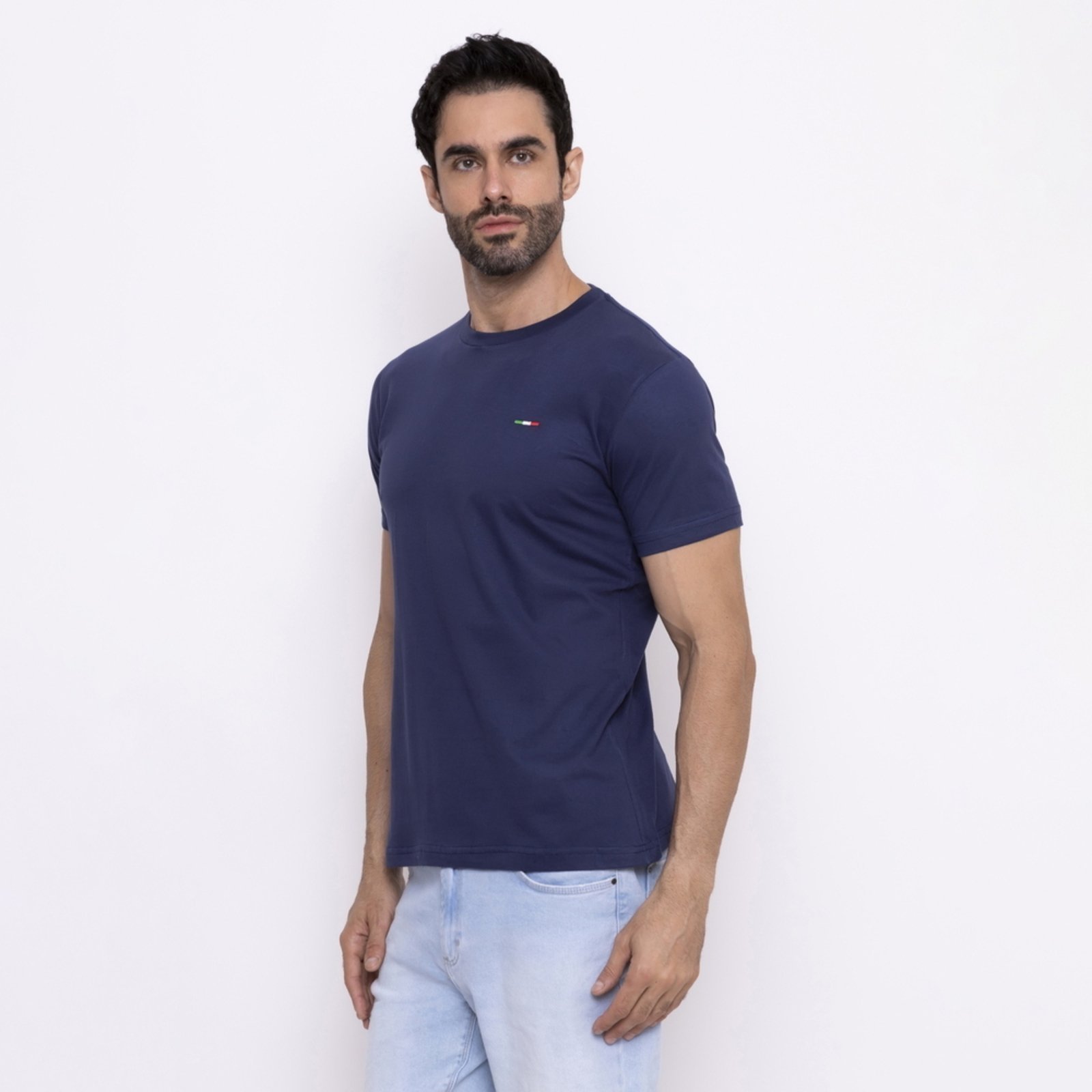 Vista 2 Camiseta Masculina Básica FMF com Bordado no Estilo Tommy Algodão Premium Itália Marinho preto FMF preto