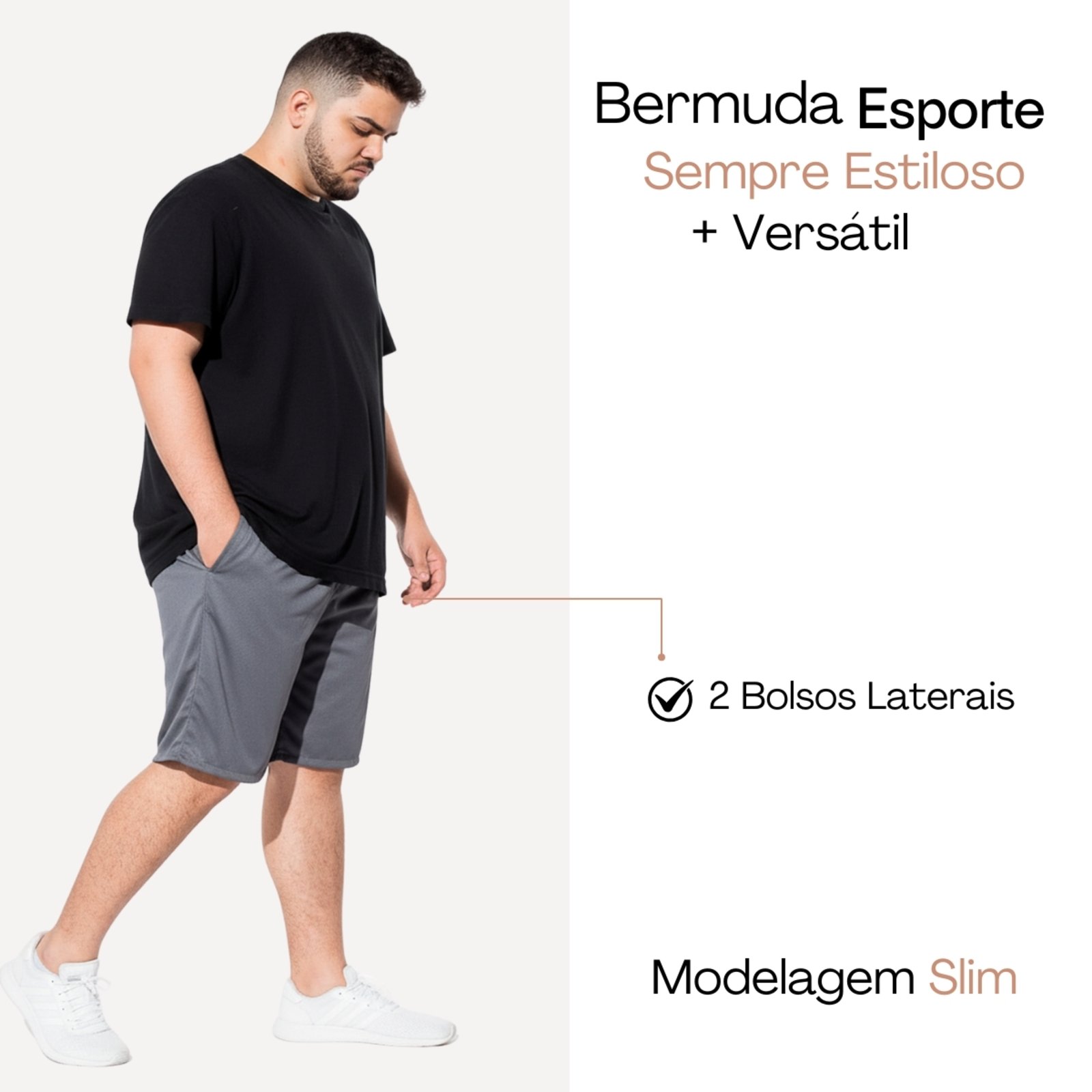 Vista 2 Bermuda Plus Size KS Masculina Esporte Short Treino Academia Tamanho Grande cinza KS cinza