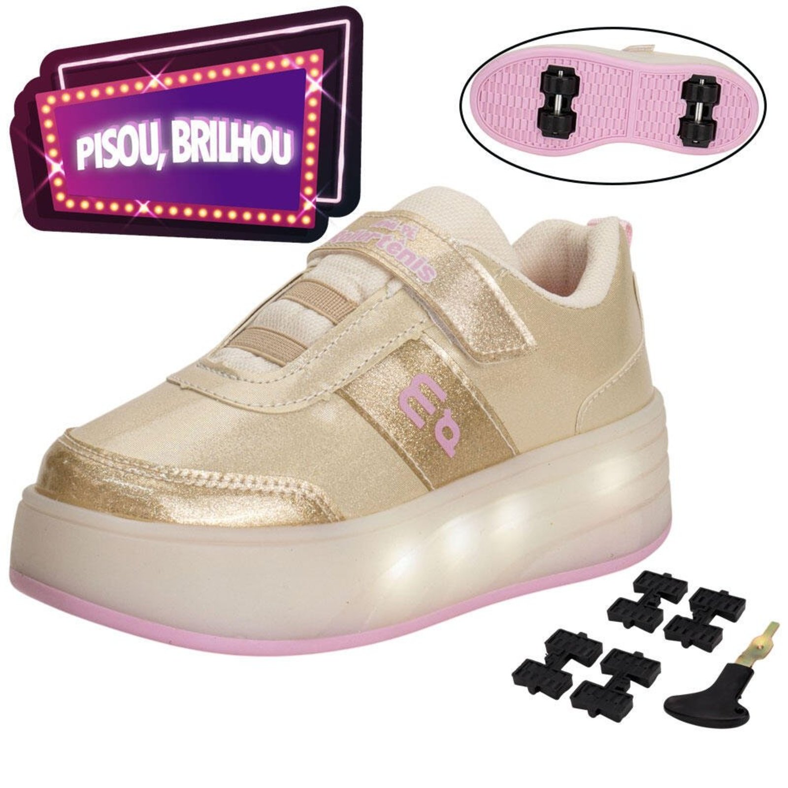 Infantil - Tênis Led Com Rodinha Minipé Mp2623 3332624 Dourado