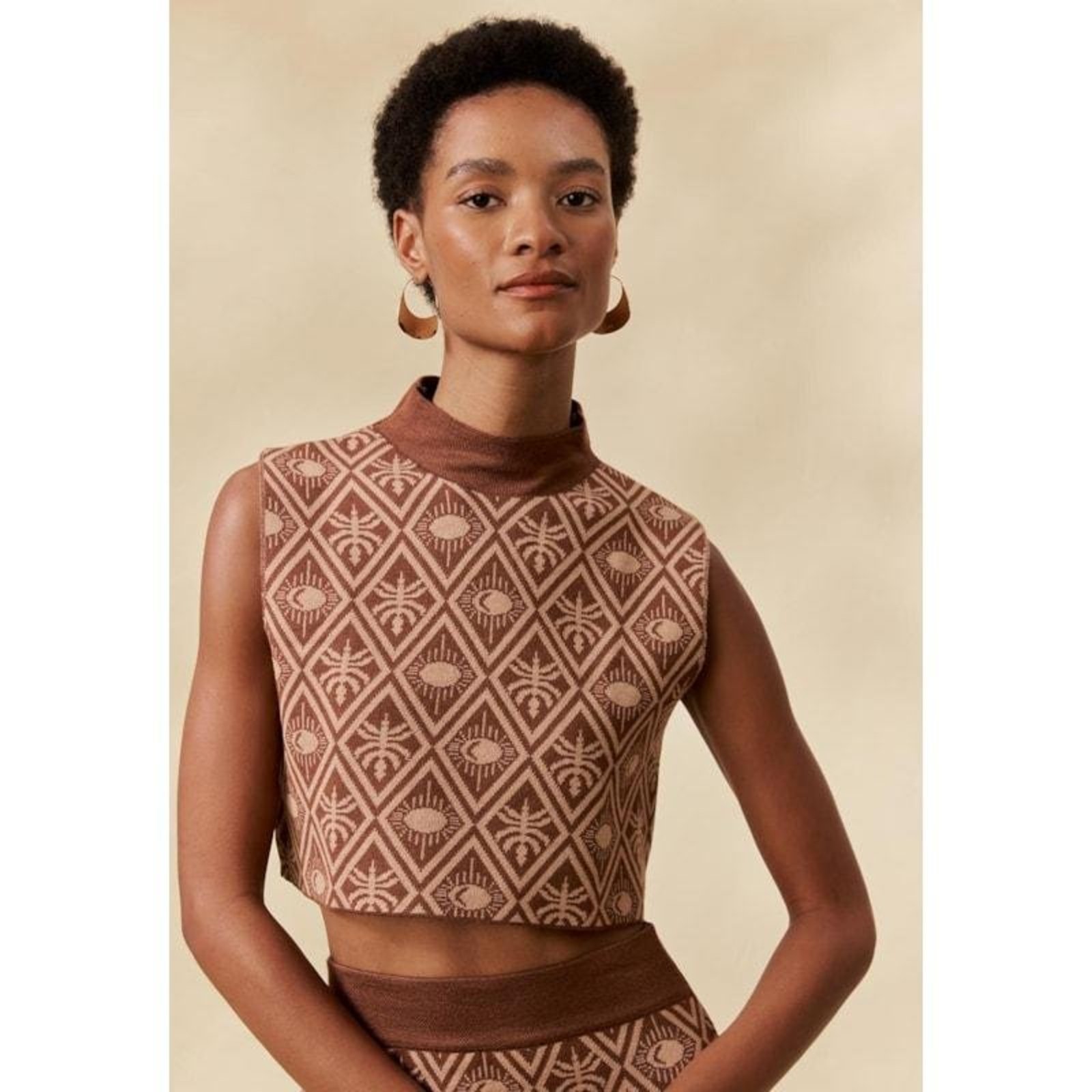Blusa Tricot Jacquard Inti Marrom