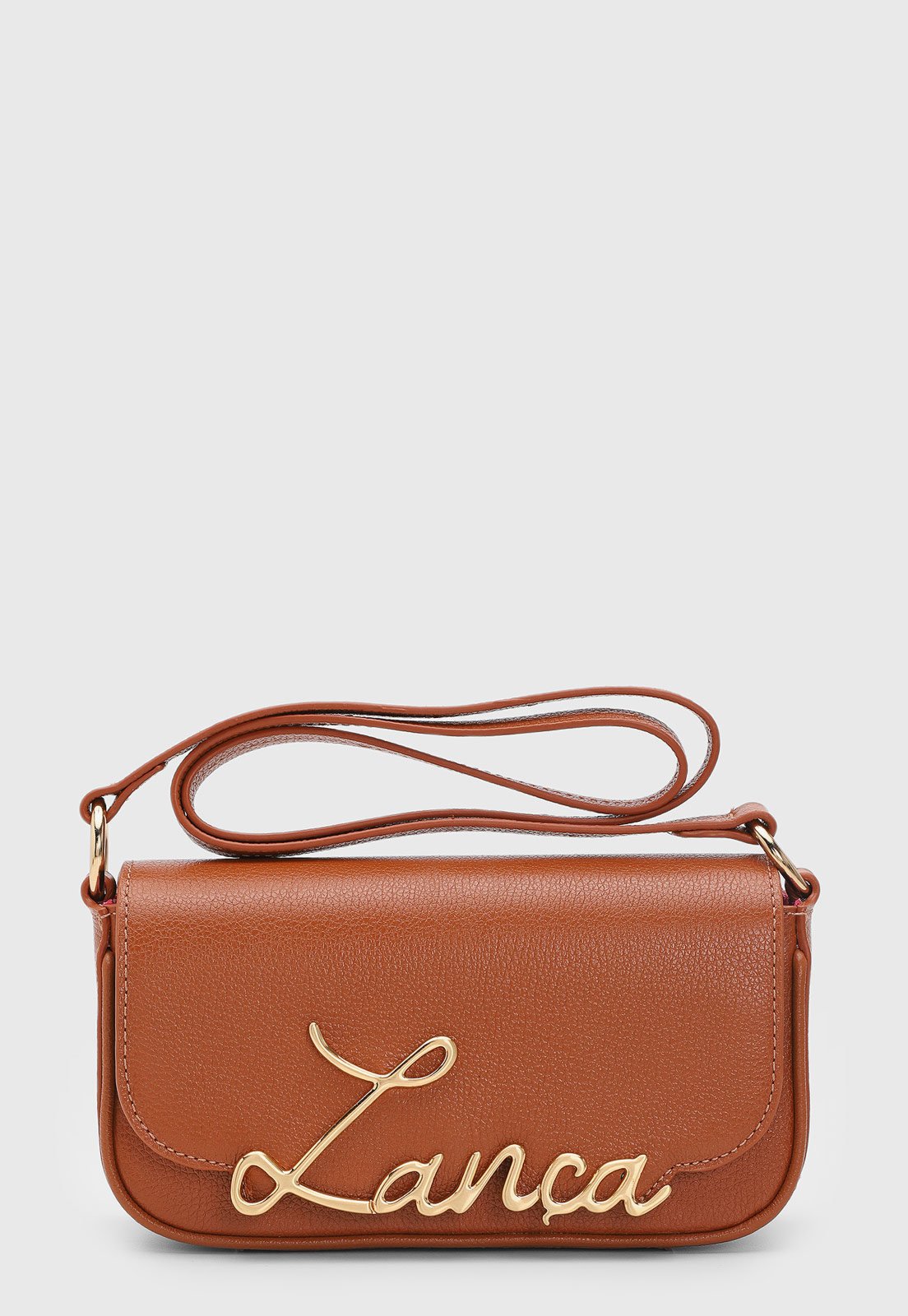 Bolsa Feminina Lança Perfume Logo Metalizado Caramelo