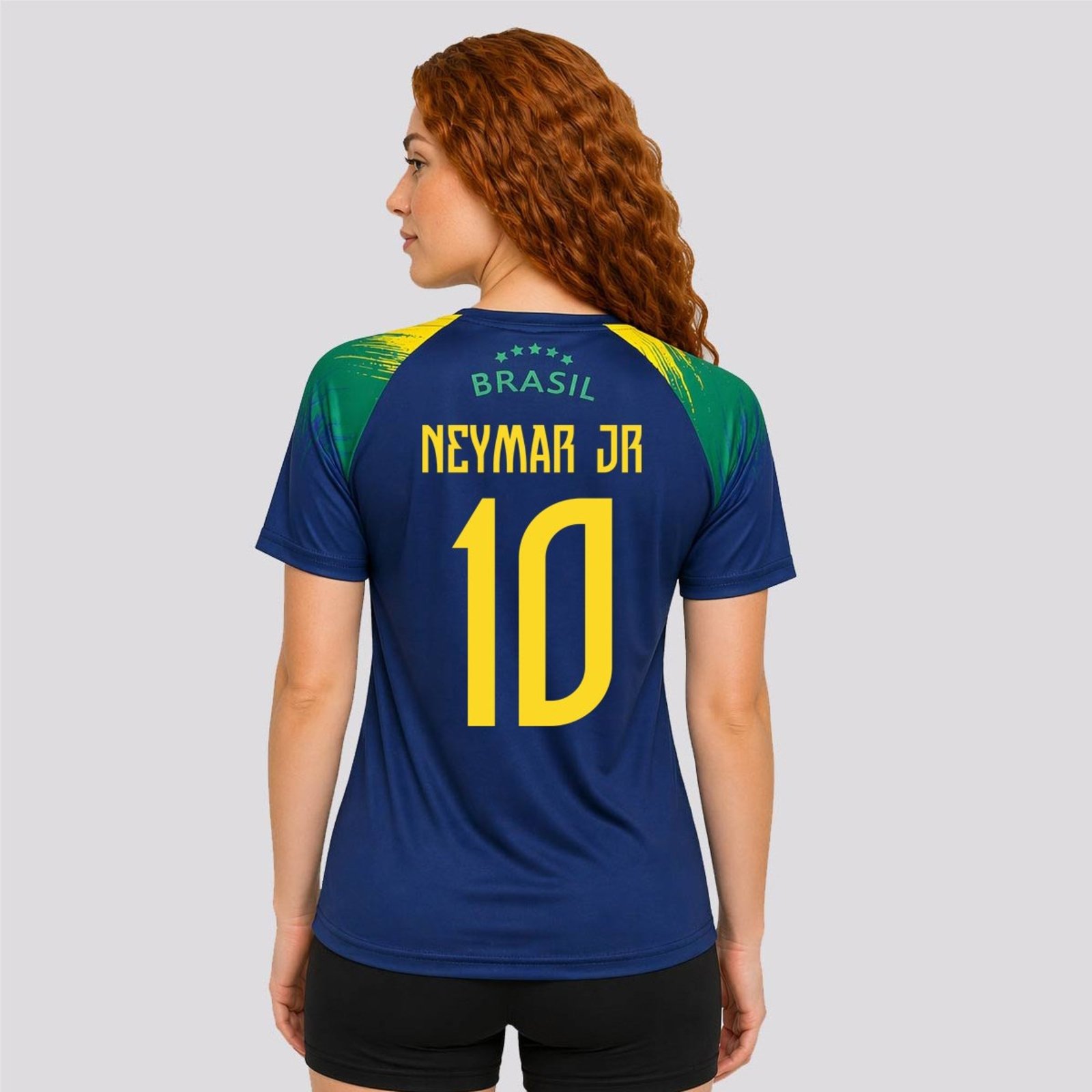 Camisa Brasil Raglan Feminina Marinho 10 Neymar Jr