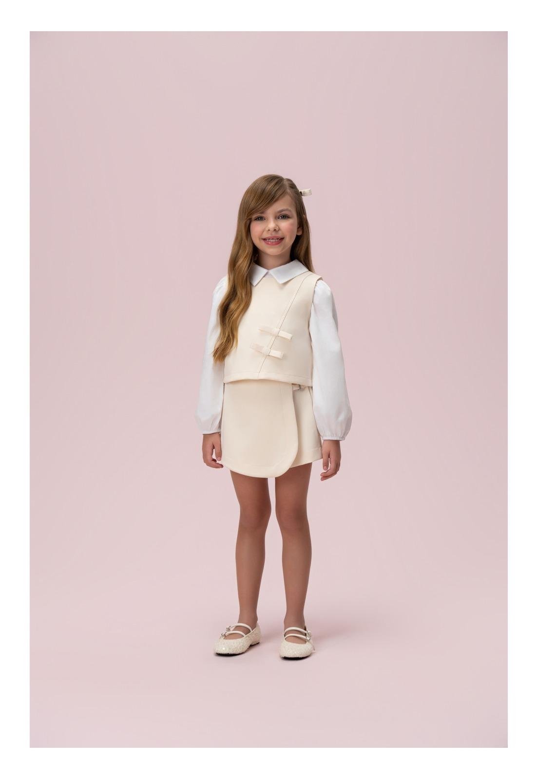 Infantil - Conjunto Shorts Saia com Colete Creme Petit Cherie 10 Amarelo