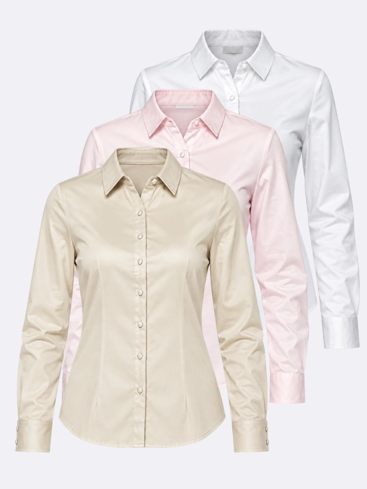 Kit 3 Camisas Sociais Feminina Manga Longa Slim Crocker