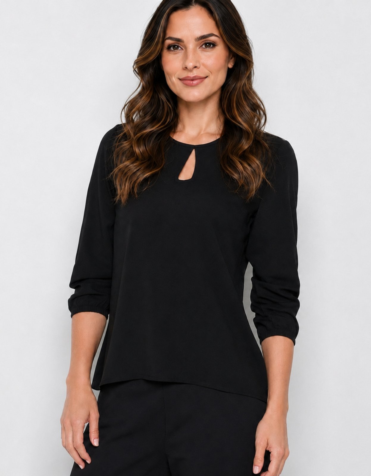 Blusa Feminina Pompier em Viscose Manga 7/8 com Decote Gota Preto
