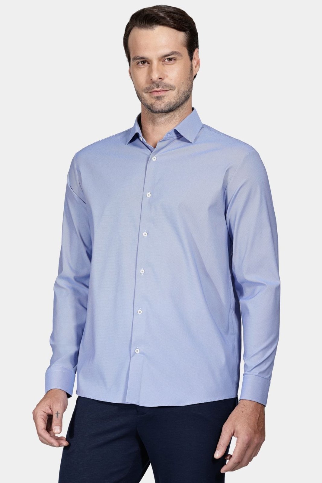 Camisa Aramis Manga Longa Regular Tech Flex Falso Liso Azul