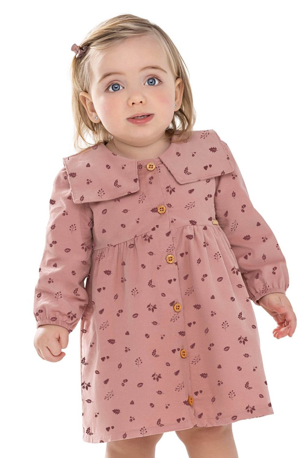 Infantil - Vestido Menina Manga Longa Com Gola Colorittá Rosa