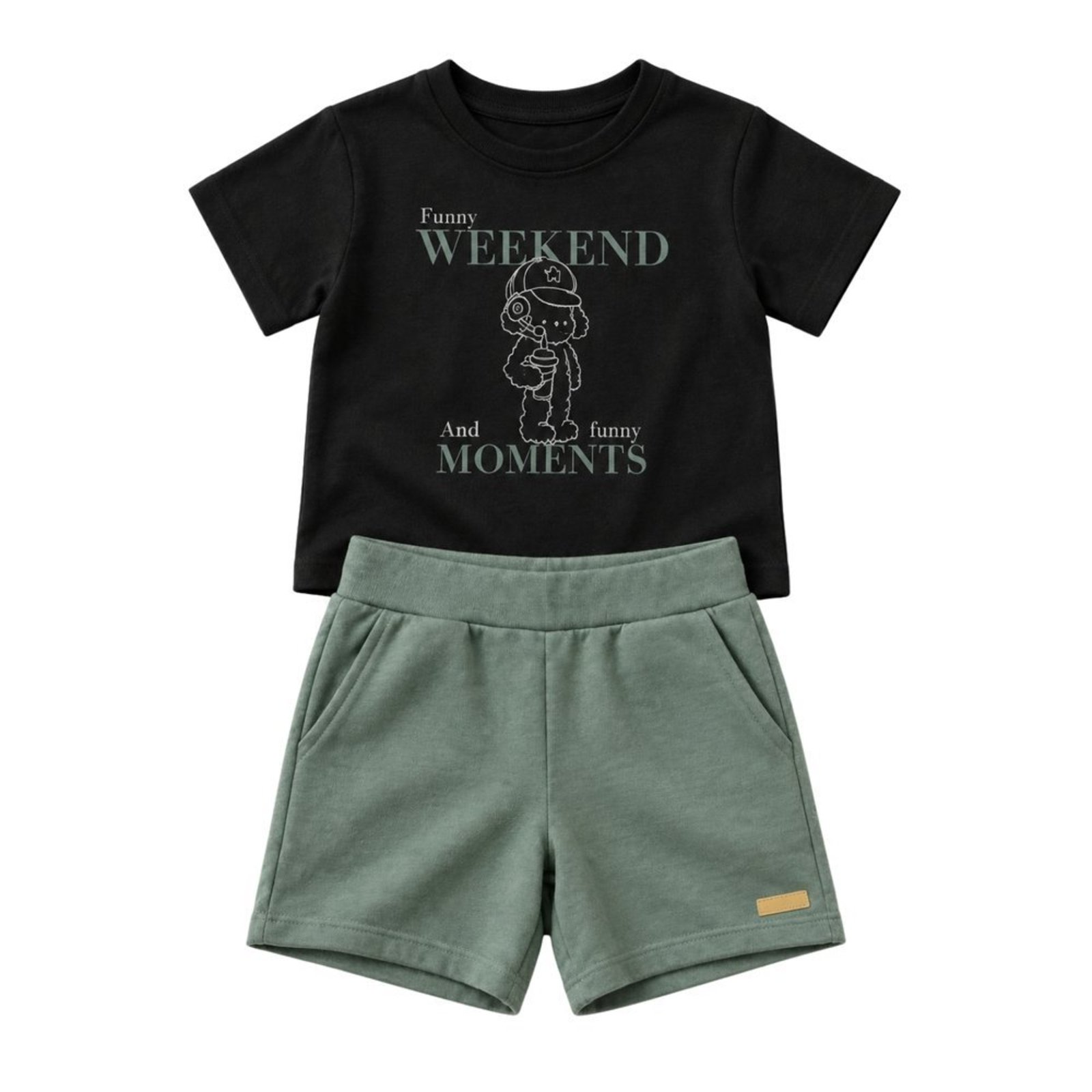 Infantil - Conjunto Cropped Meia Malha Bermuda Moletinho