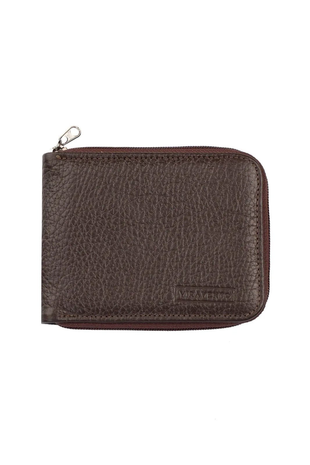 Carteira Vira Vento Masculina De Couro Floater Com Zíper Ryan 9,5x12cm – Café
