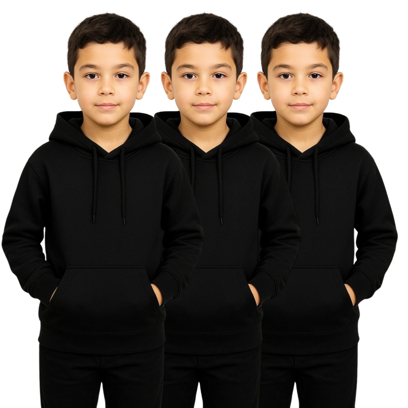 Infantil - Kit 3 Blusa de Moletom Casaco Liso Relaxado Canguru Com Capuz Macio Quente
