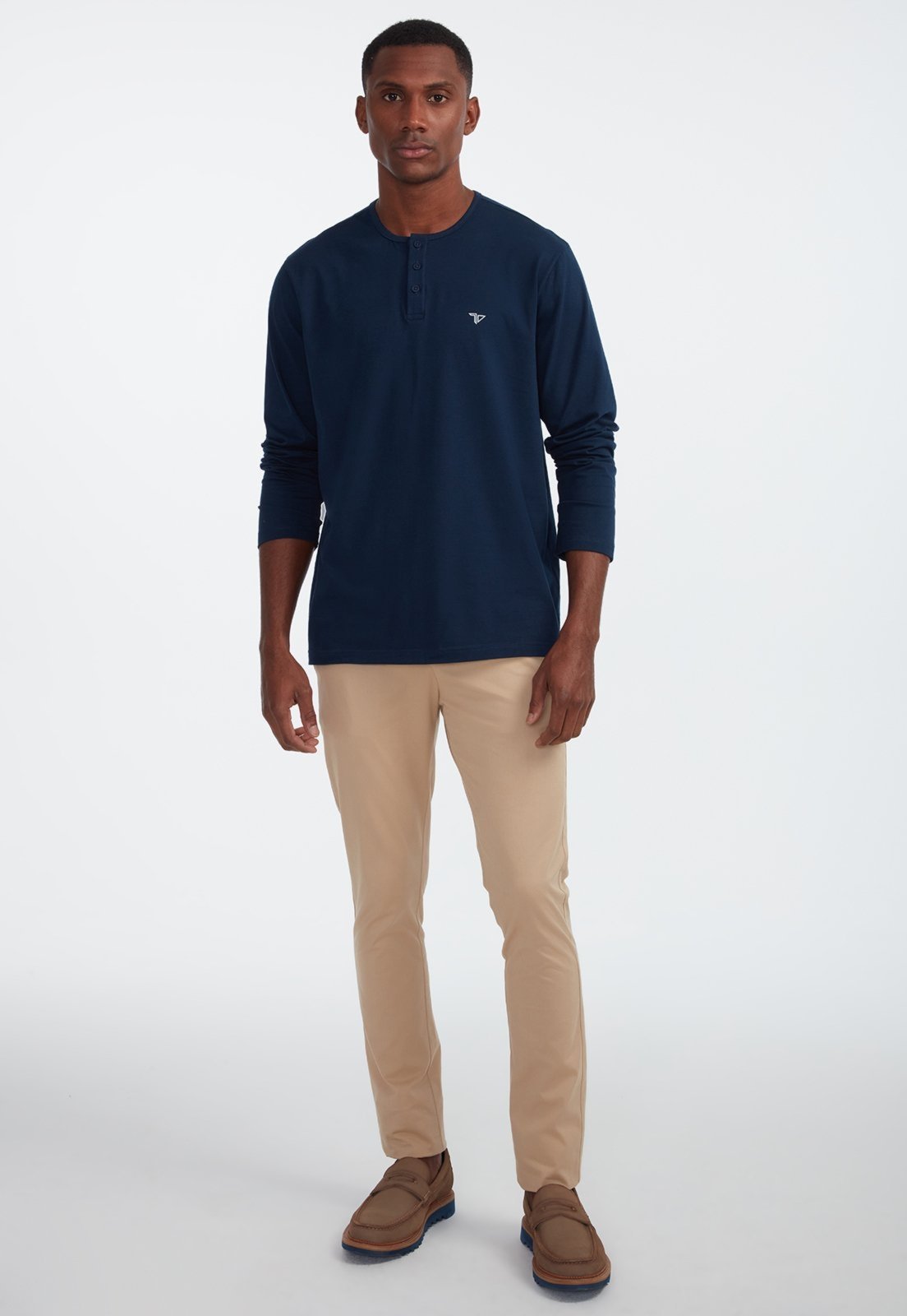 Vista 2 Calça Traymon Skinny Algodão Egípcio Areia caramelo Traymon caramelo