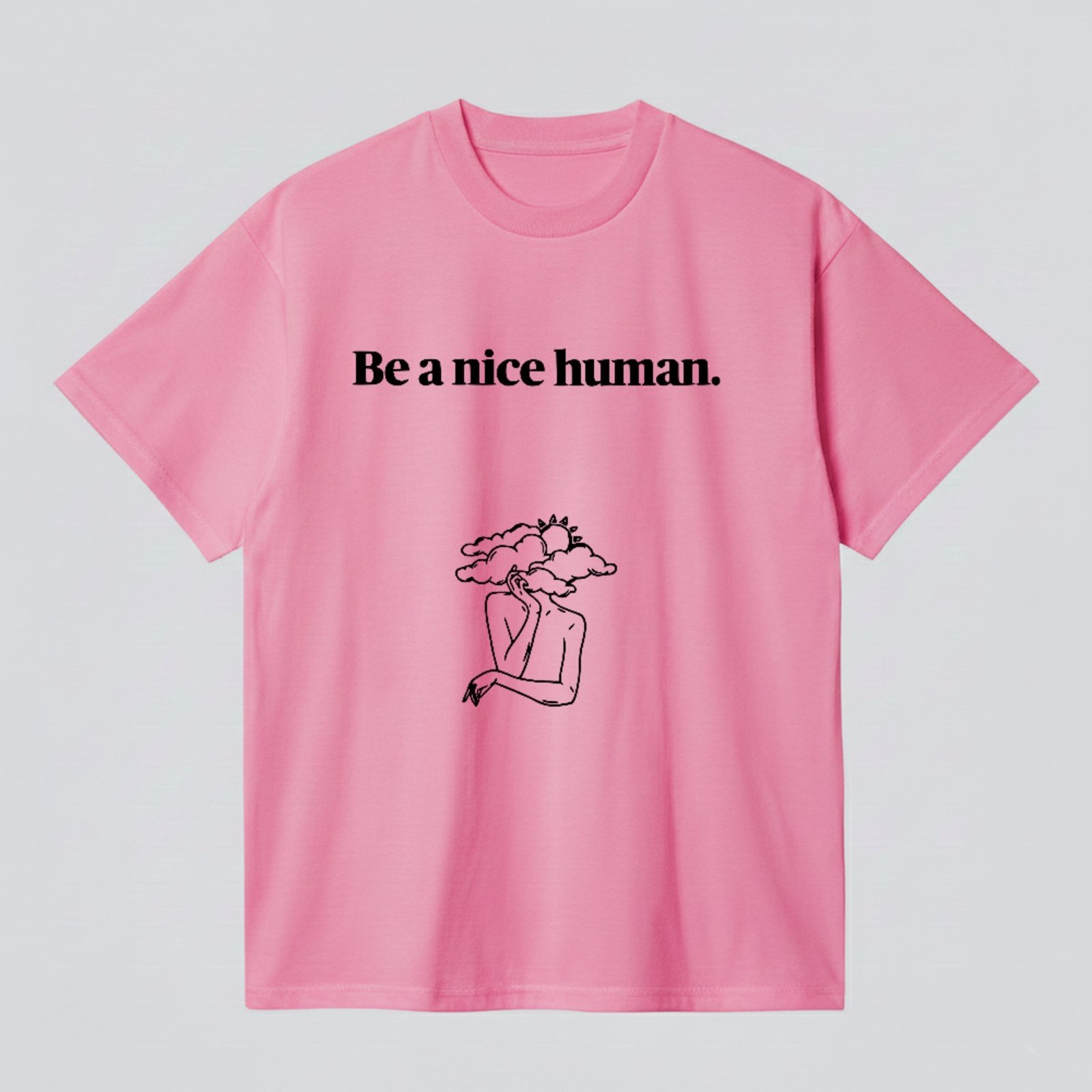 Camiseta Básica Be A Nice Human Frase Minimalista Estilo Rosa