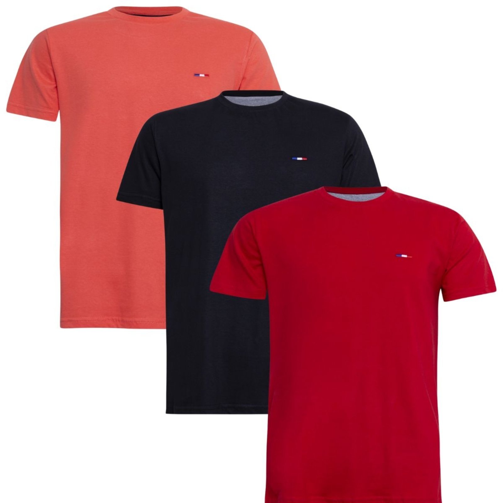 Kit 3 Peças Camisetas Básicas Masculina Industrie em Algodão Premium no Estilo Tommy Bordado França