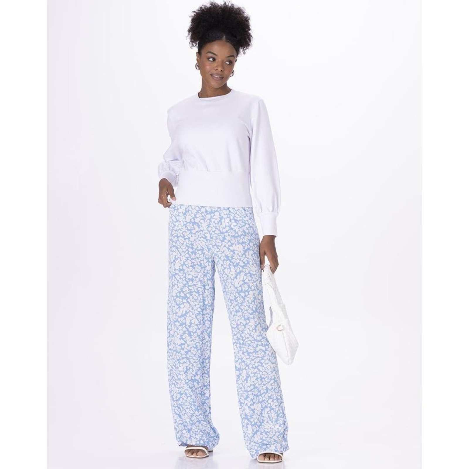 Vista 3 Calça Reta Feminina Floral Em Viscose Texturizada Malwee azul Malwee azul