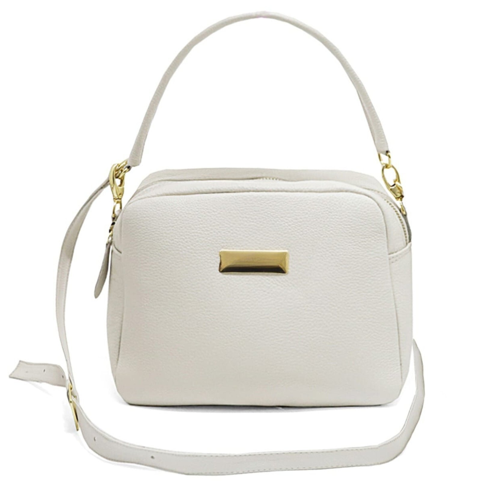 Bolsa Feminina Bau em Couro Alças Transversal Regulável e Alça de Mão cor Branco