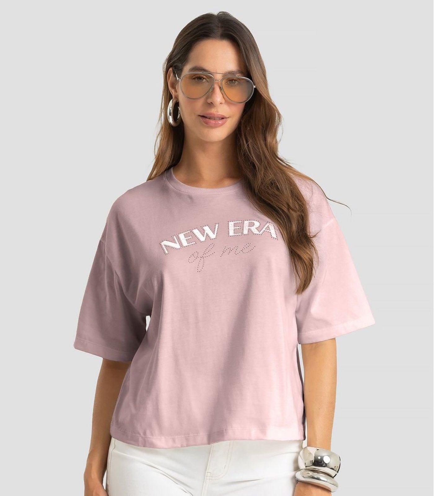 Camiseta Feminina Em Meia Malha Com Estampa Dianna Rosa