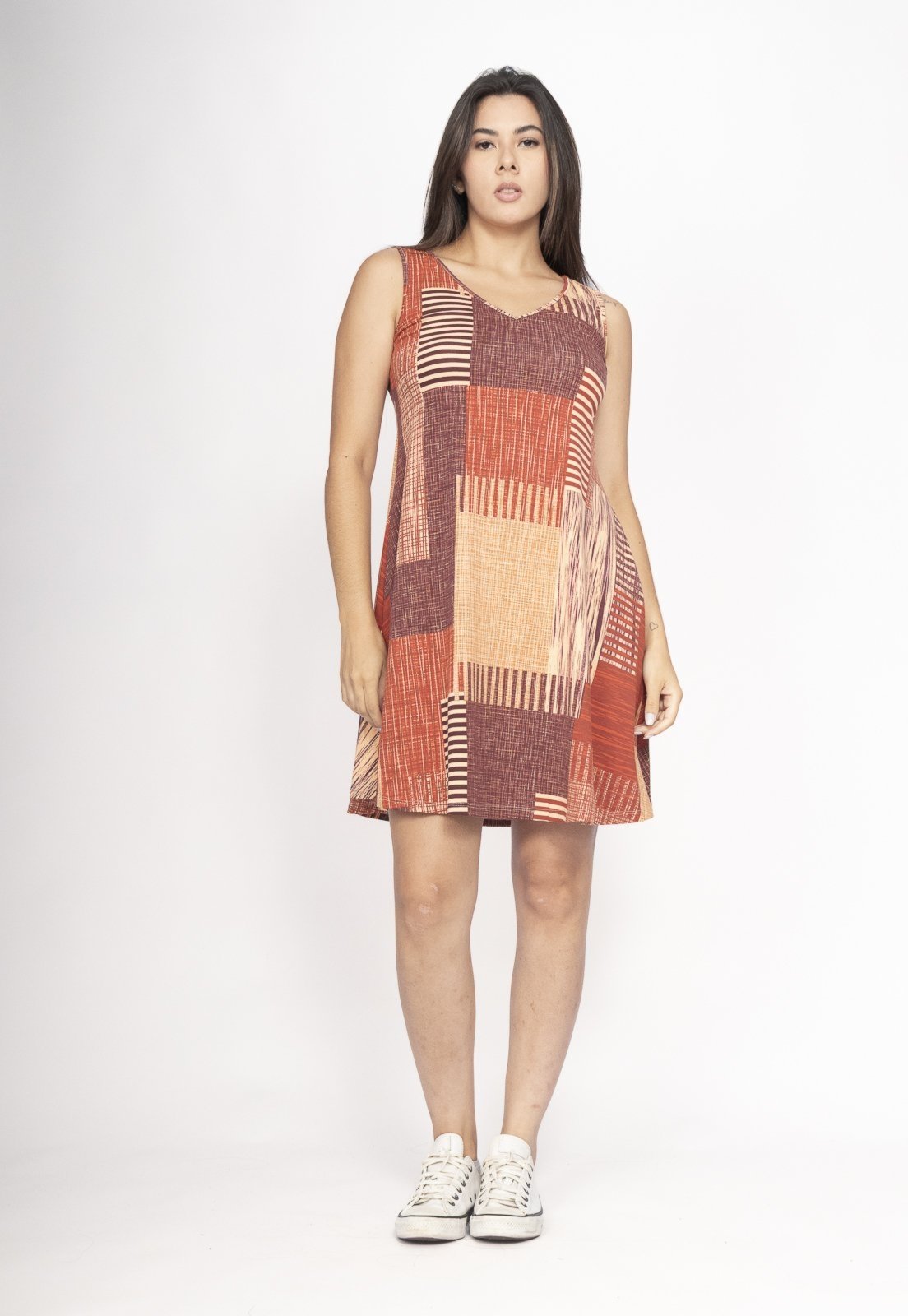 Vista 2 Vestido Amazonia Vital Amana Curto Regata Malha Tramas do Sol Amazonia Vital estampado