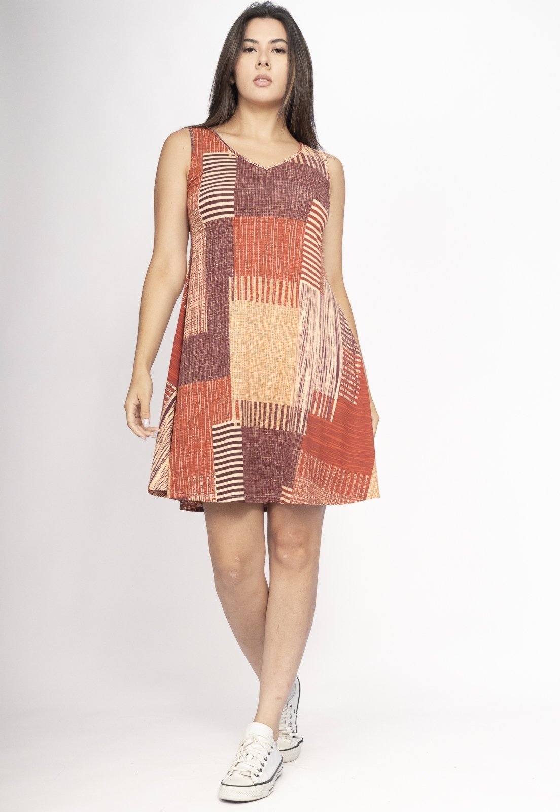 Vista 3 Vestido Amazonia Vital Amana Curto Regata Malha Tramas do Sol Amazonia Vital estampado