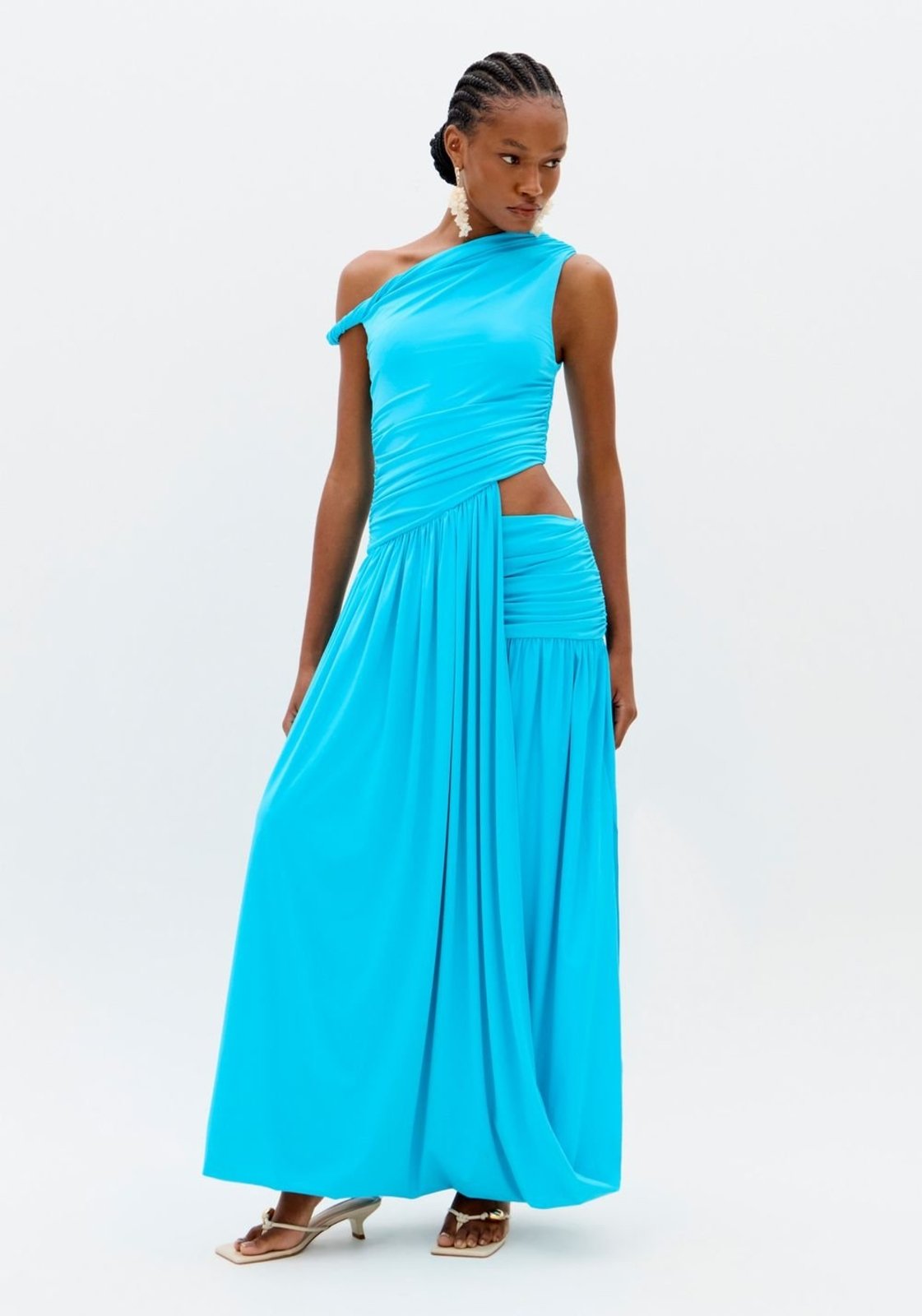 Vestido Ombro Único Com Torção Lança Perfume