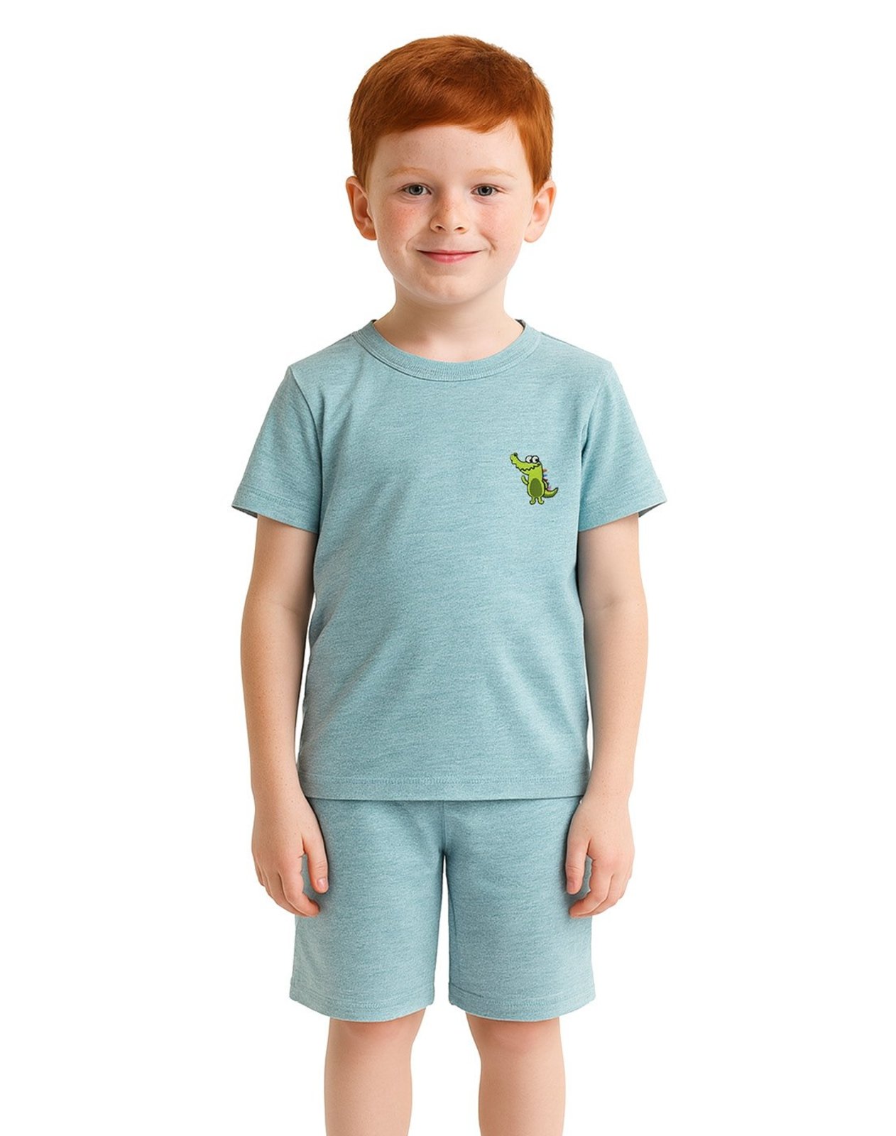 Pijama camiseta + bermuda azul mescla