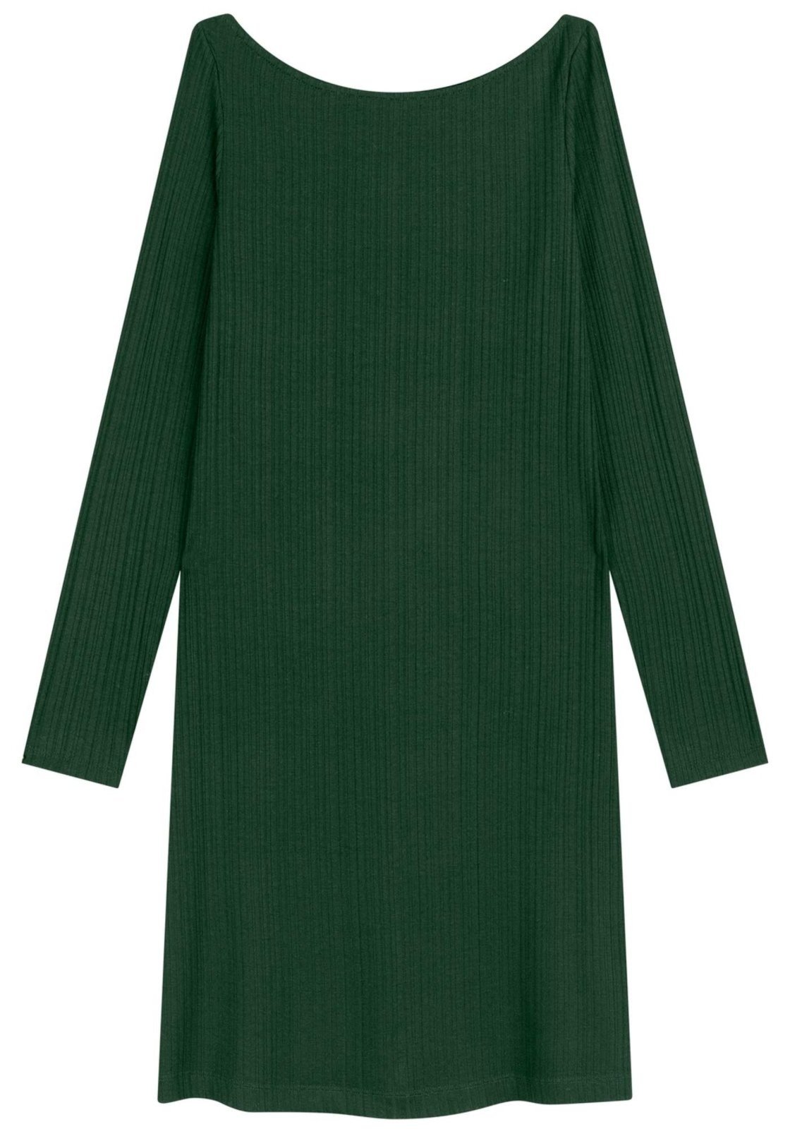 Vestido Curto Canelado Com Mangas Longas E Decote Canoa