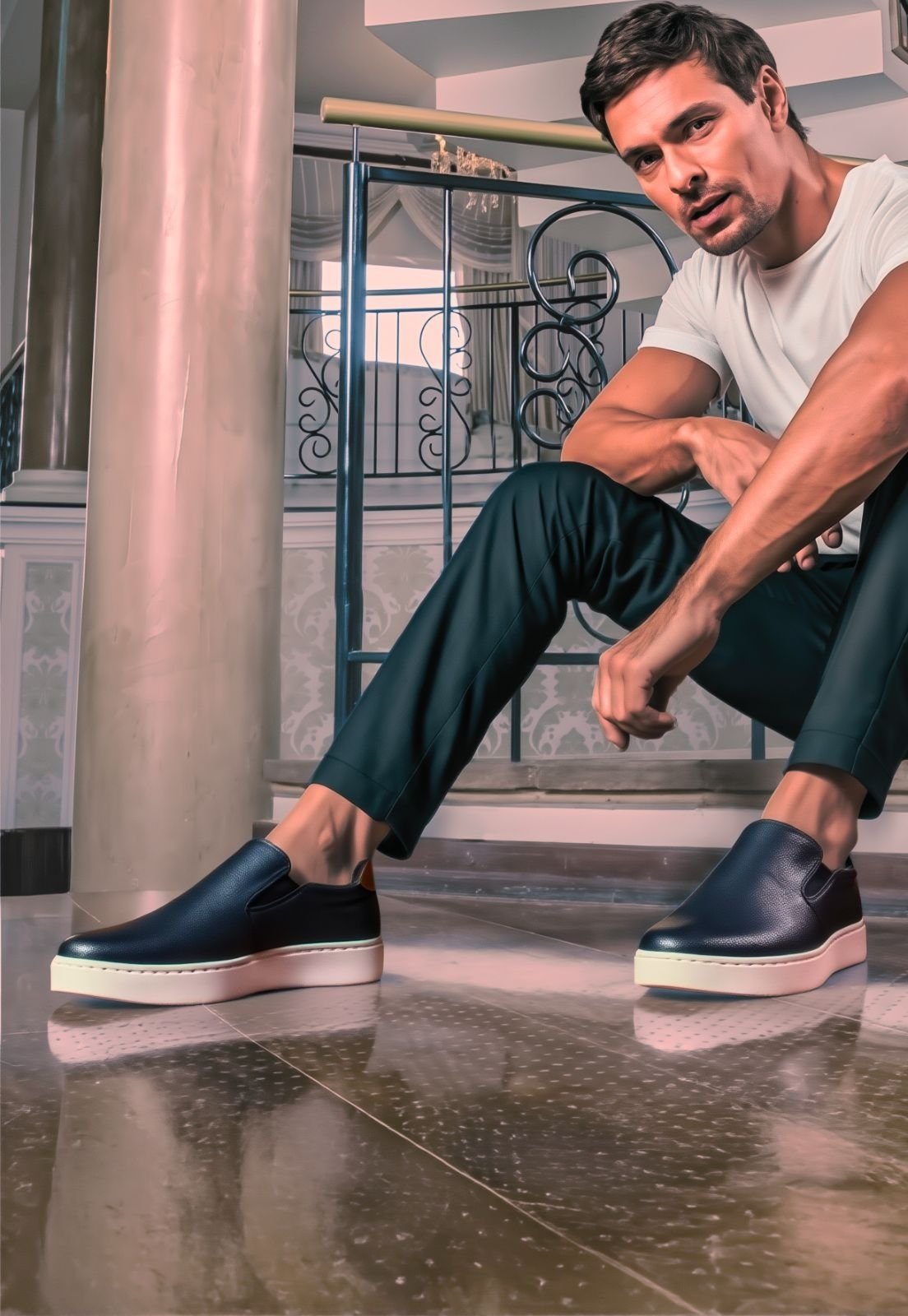 Slip On Masculino de Couro Tênis Casual Clube do Sapato de Franca DFT Strike Preto