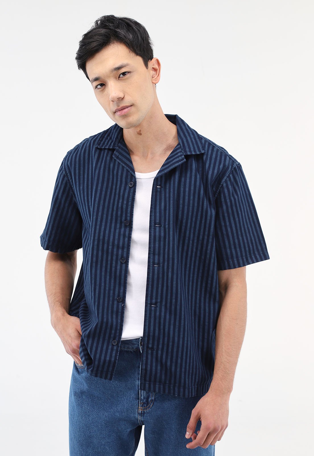 Camisa GAP Reta Listrada Azul-Marinho