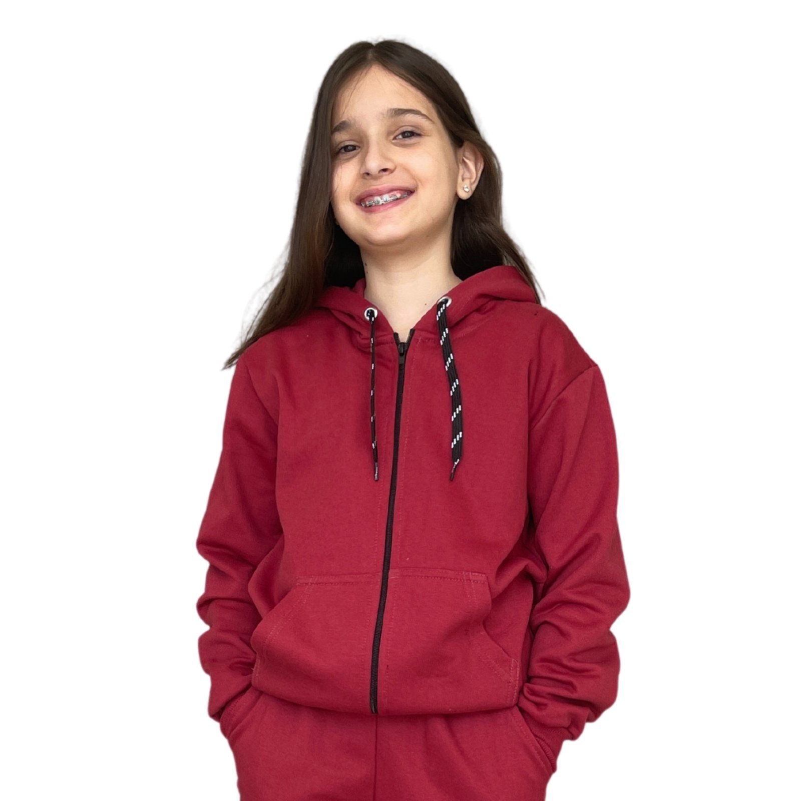 Infantil - Blusa Moletom Com Zíper e Capuz Jaqueta Juvenil Vinho Aliarthe