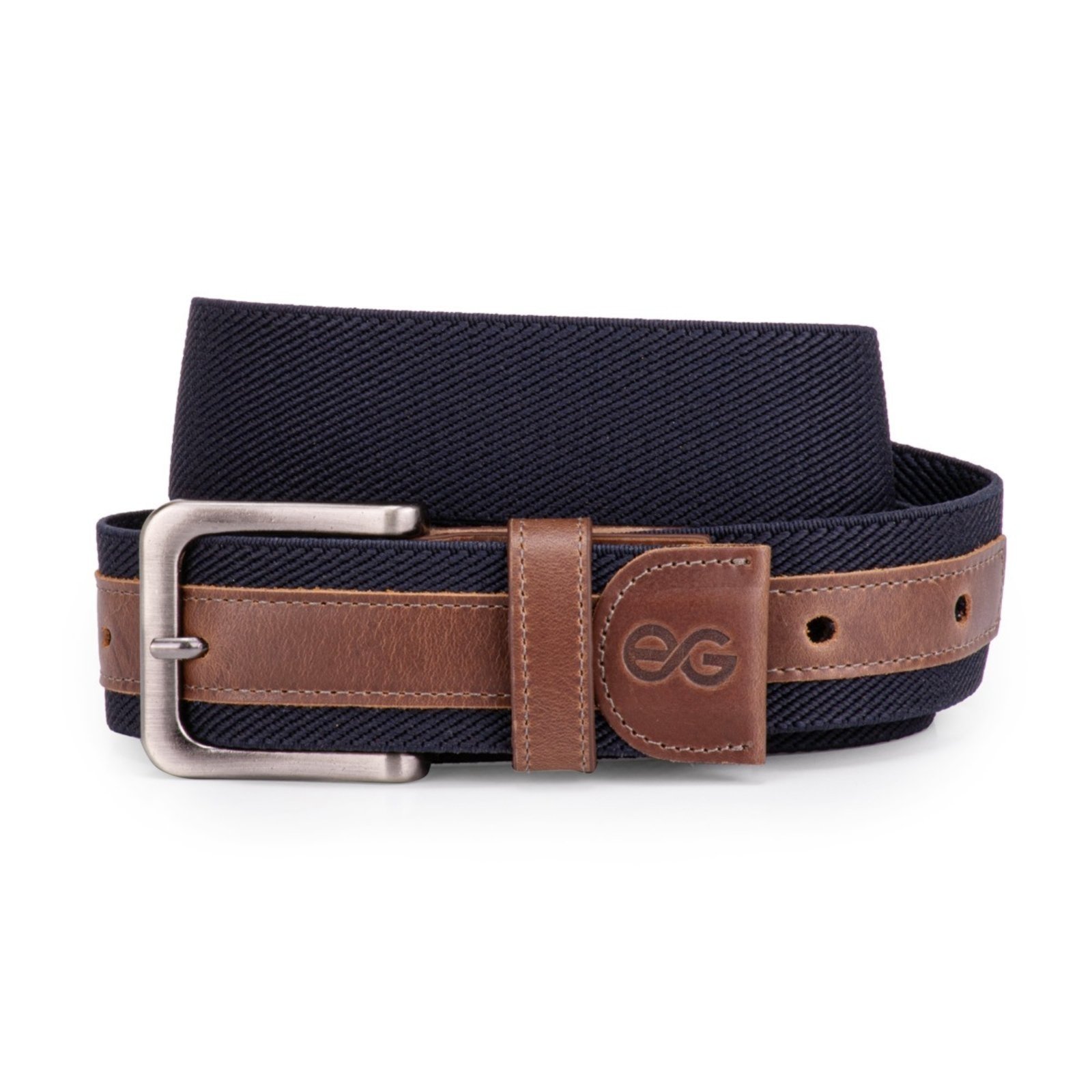 Cinto Masculino Confortavél Couro Legítimo com elástico Plus Size Ello Griff Azul-escuro