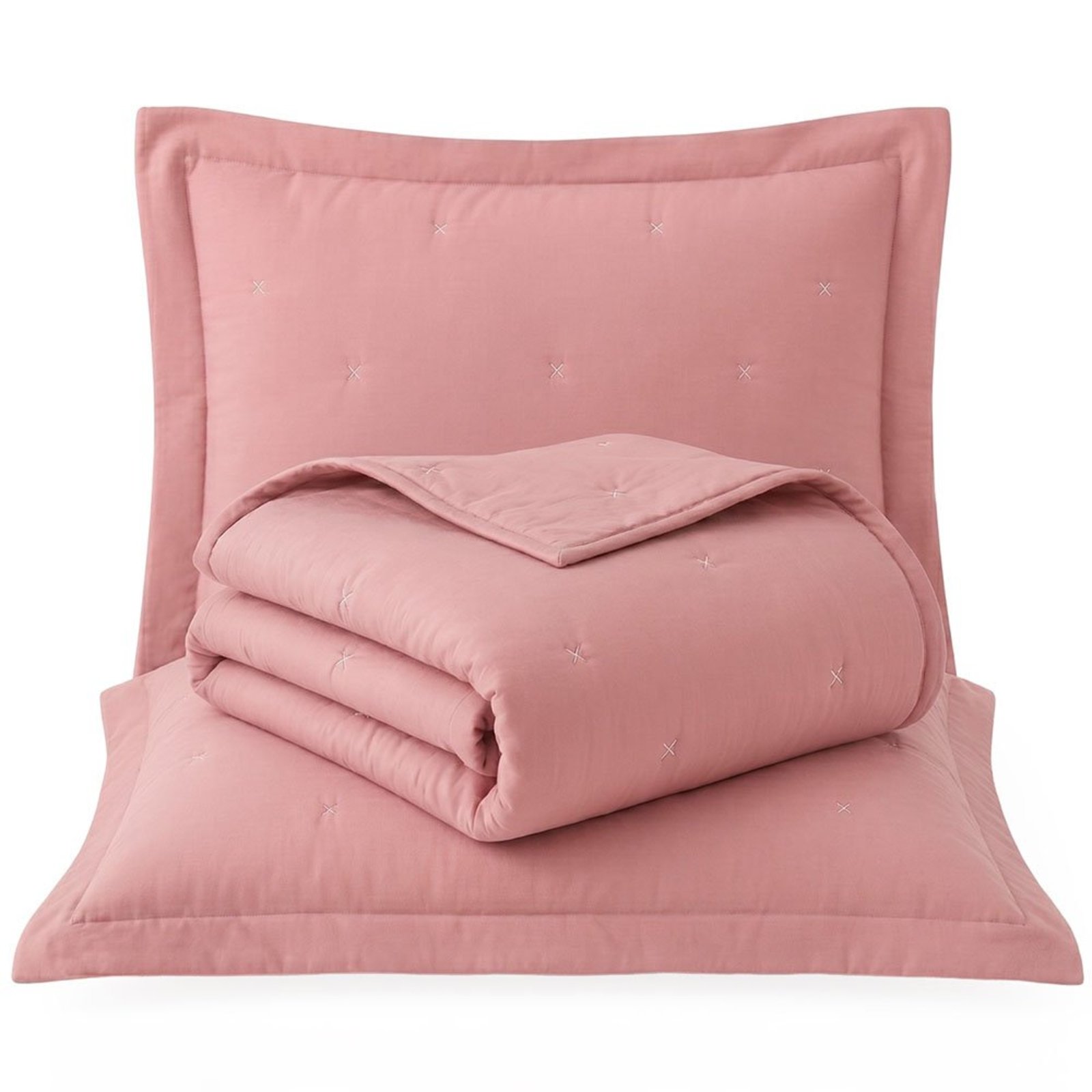 Kit Cobre Leito Max Casal Percal 300 Fios Colcha Dupla Face Bordado Matelassê 3 Peças Rosa Malva