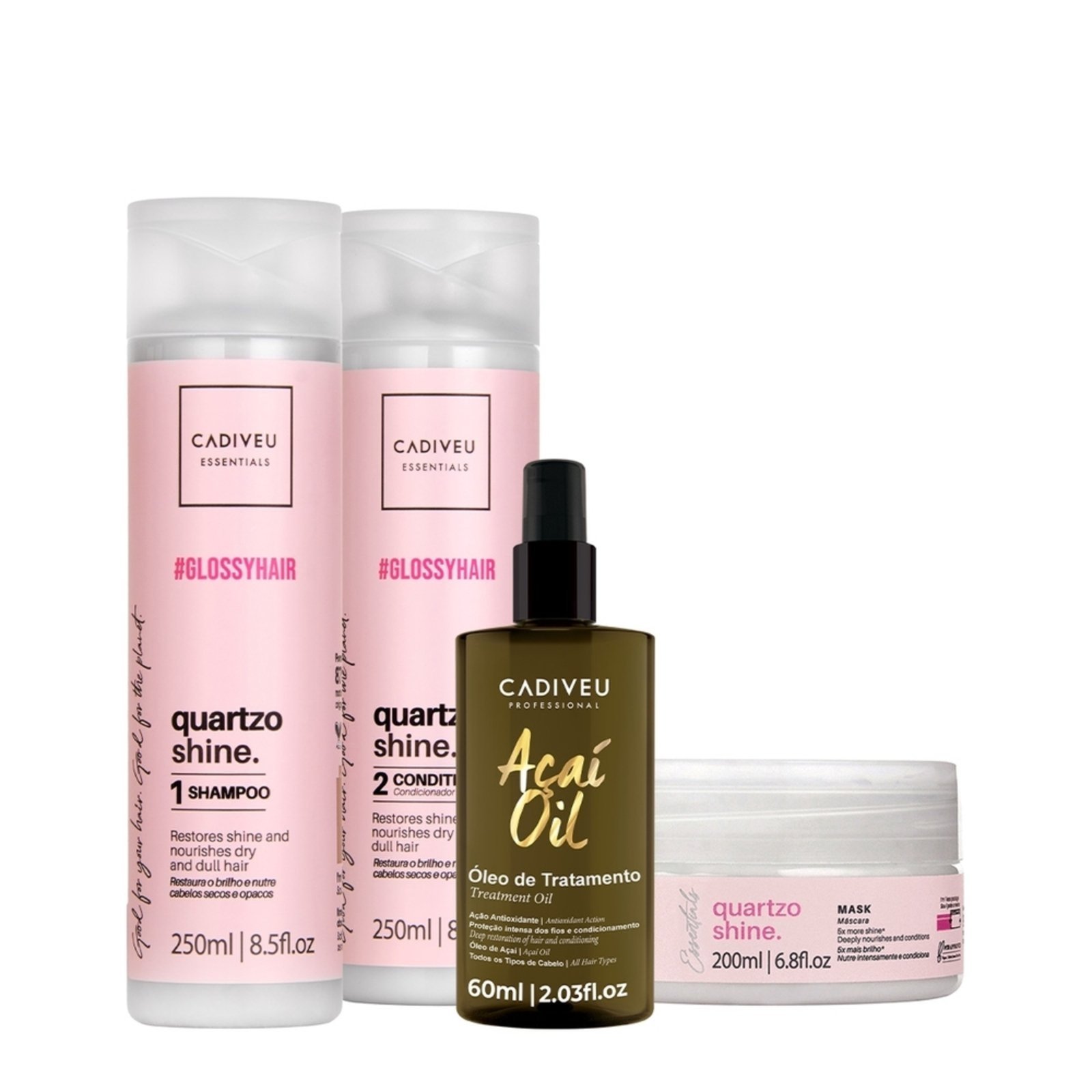 Kit Cadiveu Professional Quartzo Shine Shampoo Condicionador Máscara e Açaí Oil 60 (4 produtos) Kit Cadiveu Professional Quartzo Shine Shampoo Condicionador Máscara e Açaí Oil 60 (4 produtos)