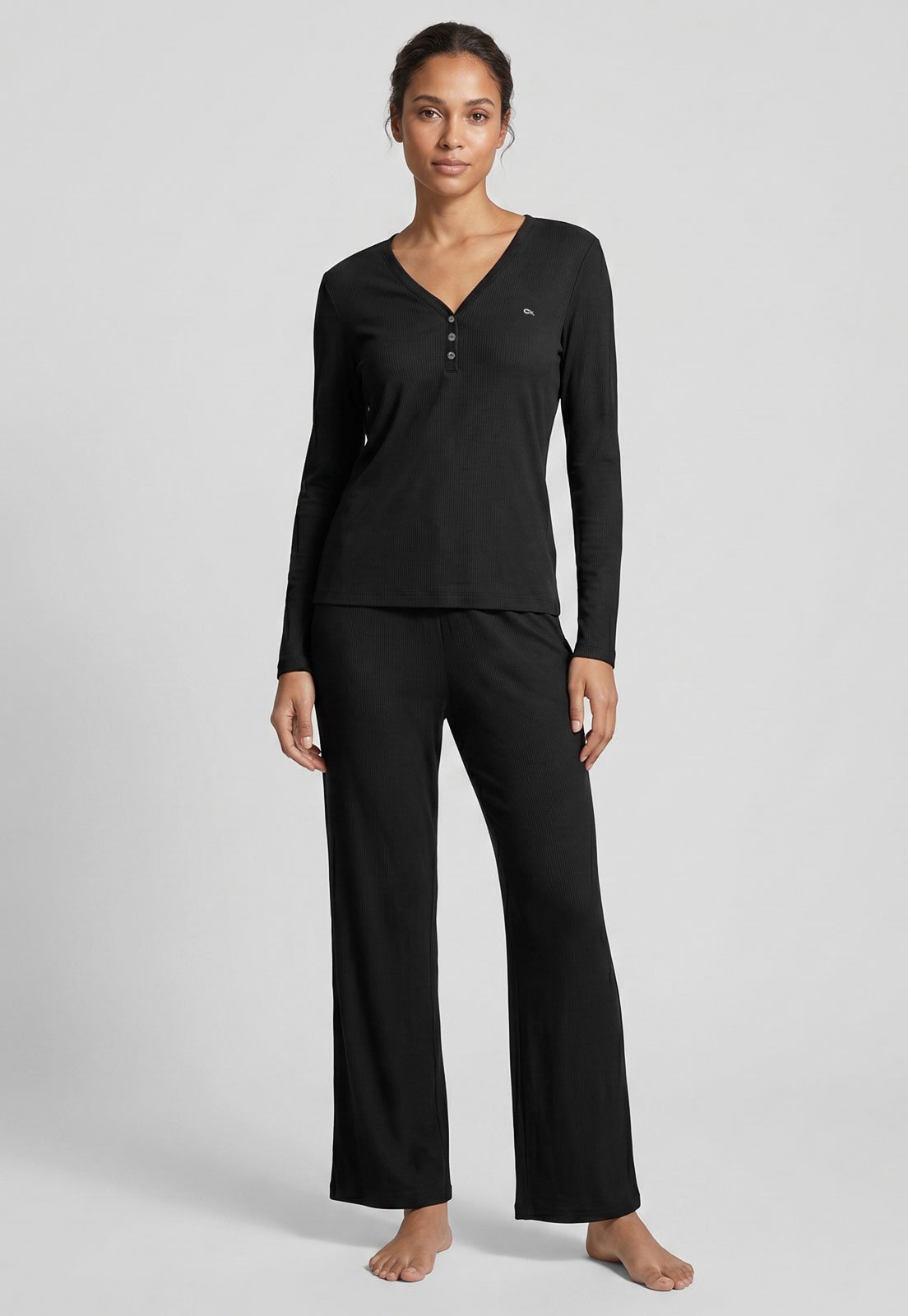 Conjunto de Pijama Feminino Calvin Klein Underwear Manga Longa Preto