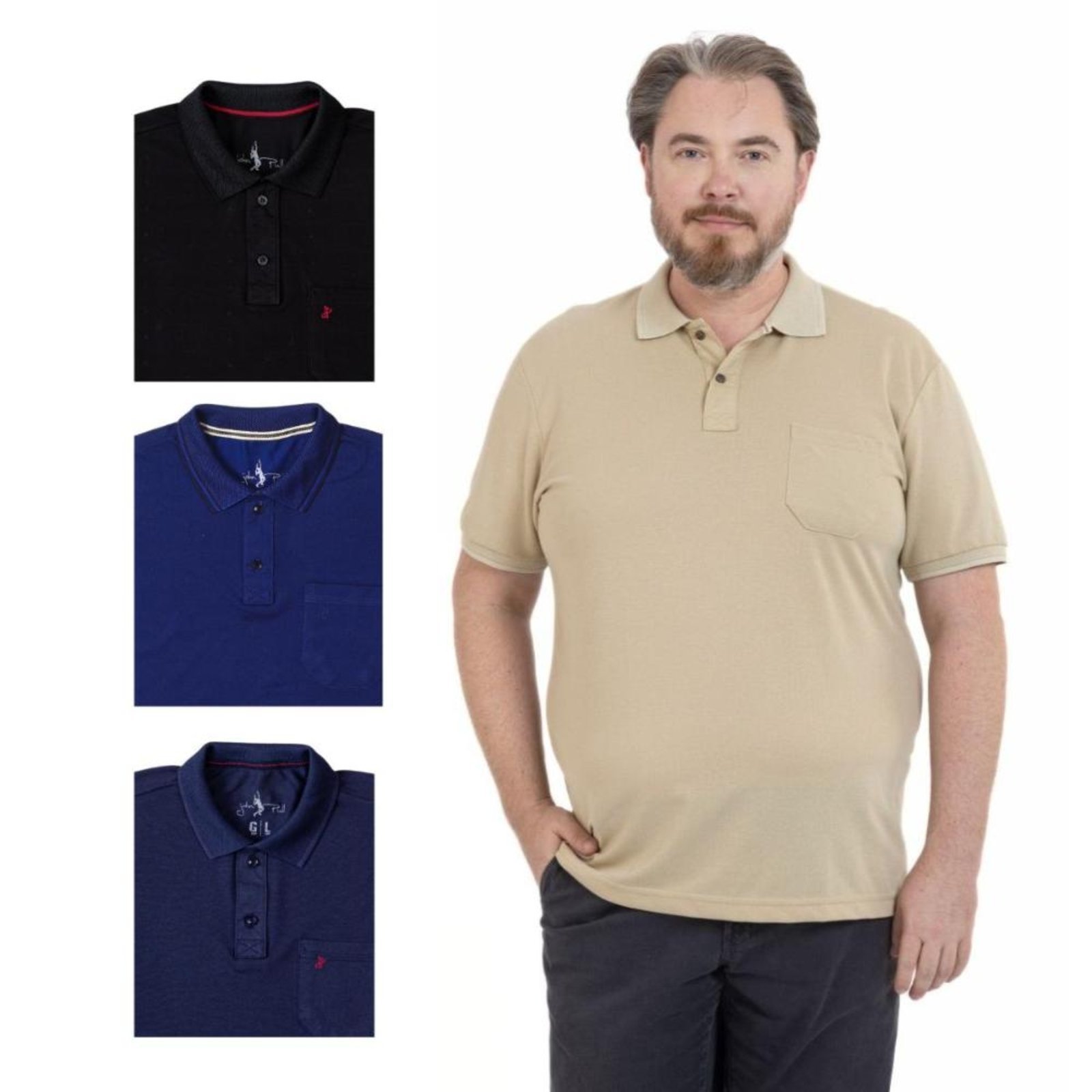Kit 4 Camisa Polo Masculina Plus Size Pique com Bolso Casual