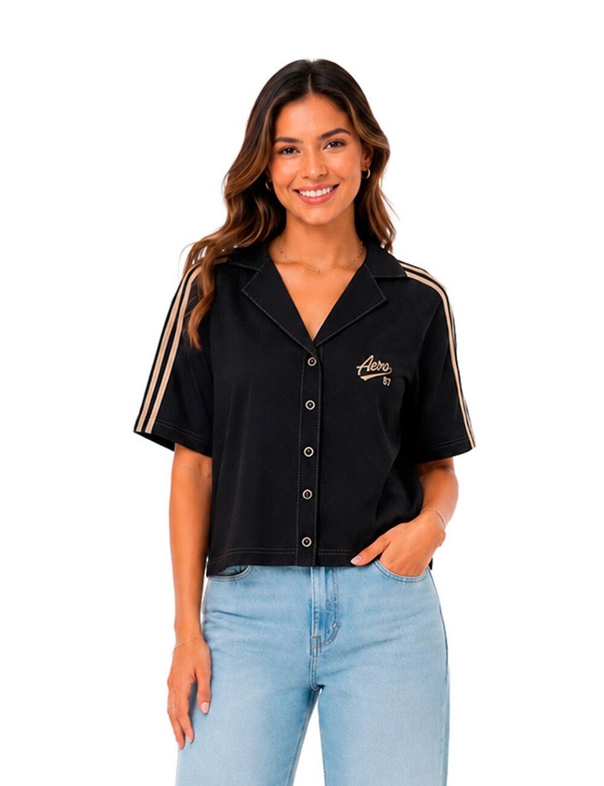 Camisa Feminina Manga Curta Aéropostale 98130602 Preto