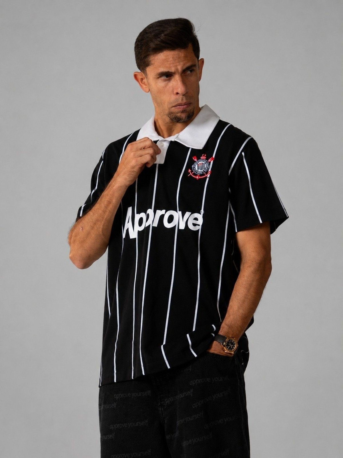 CAMISA POLO APPROVE XCORINTHIANS I RETRO - PRETO