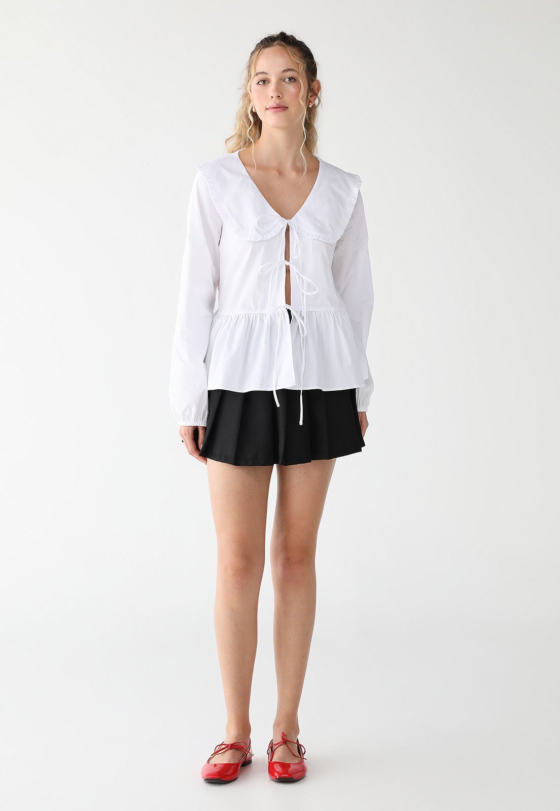 Vista 3 Blusa My Favorite Reta Descolada com Detalhe de Laço Branca branco My Favorite branco