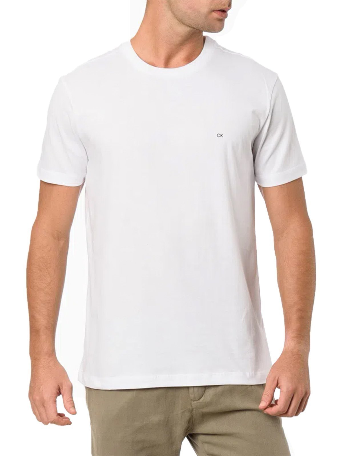 Camiseta Calvin Klein Masculina Meia Malha Basica CK Branca
